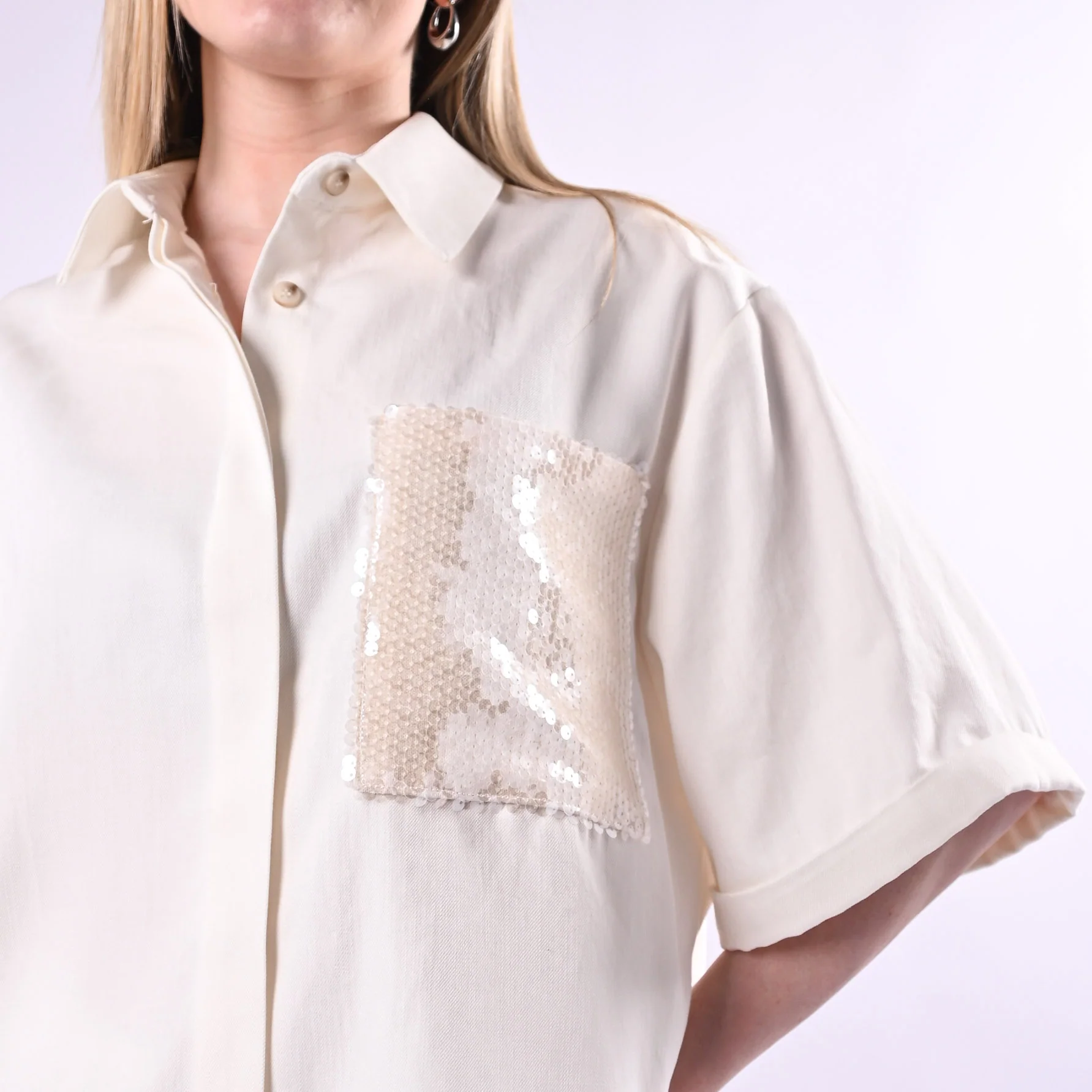 TENSIONE IN - CAMICIA MANICA LARGA IN TENCELL CON TASCA PAILLETTES ART. 26C5144/B - BIANCO - Image 4