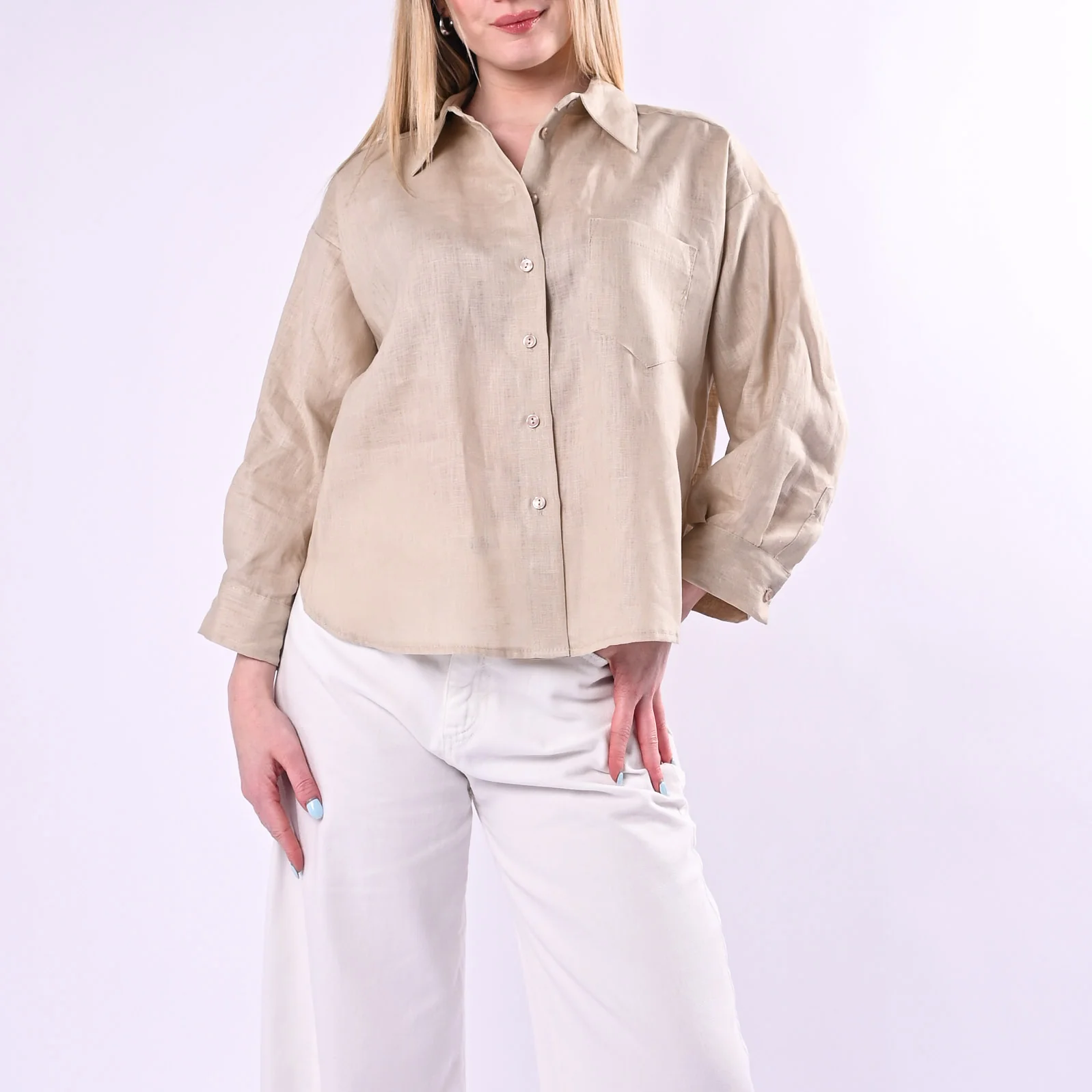 TENSIONE IN - CAMICIA OVER IN LINO ART. S26CE16/S - SABBIA