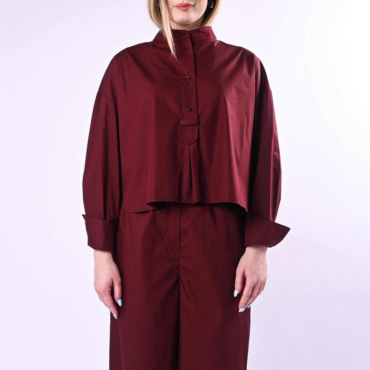 TENSIONE IN - CAMICIA POPELINE OVER COREANA MEZZA ABBOTTONATURA ART. 26C4933/B - BORDEAUX - Image 3