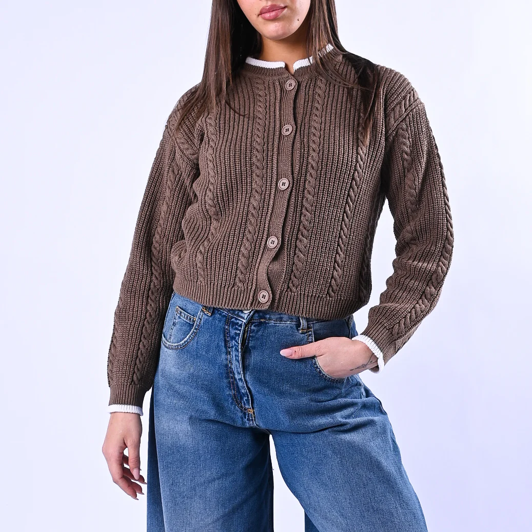 TENSIONE IN - CARDIGAN COREANA A TRECCE ART.MG109 - MORO/PANNA