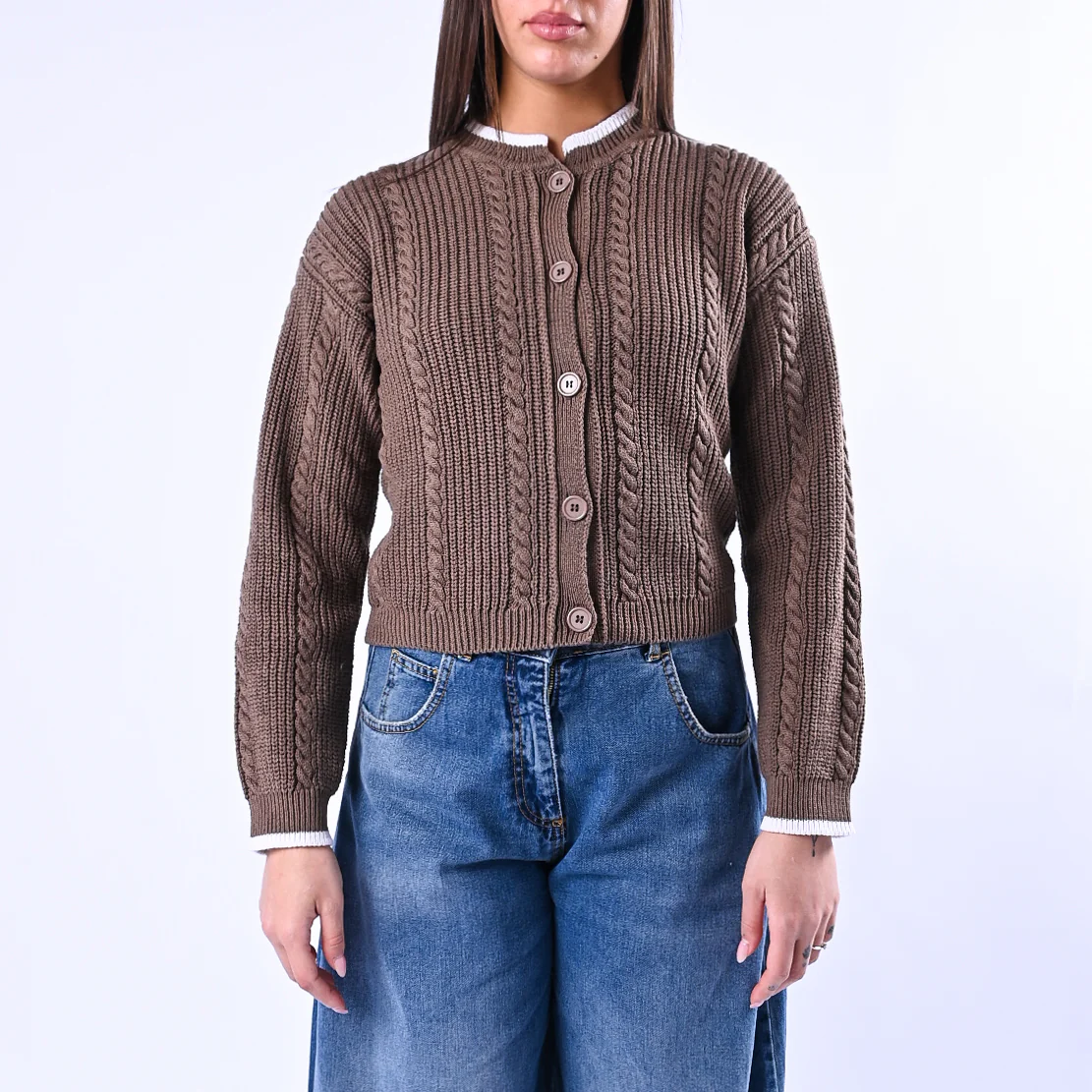 TENSIONE IN - CARDIGAN COREANA A TRECCE ART.MG109 - MORO/PANNA - Image 2