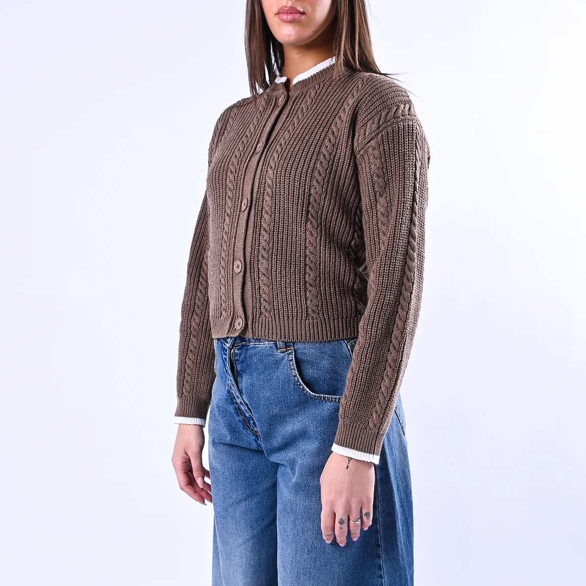 TENSIONE IN - CARDIGAN COREANA A TRECCE ART.MG109 - MORO/PANNA - Image 3