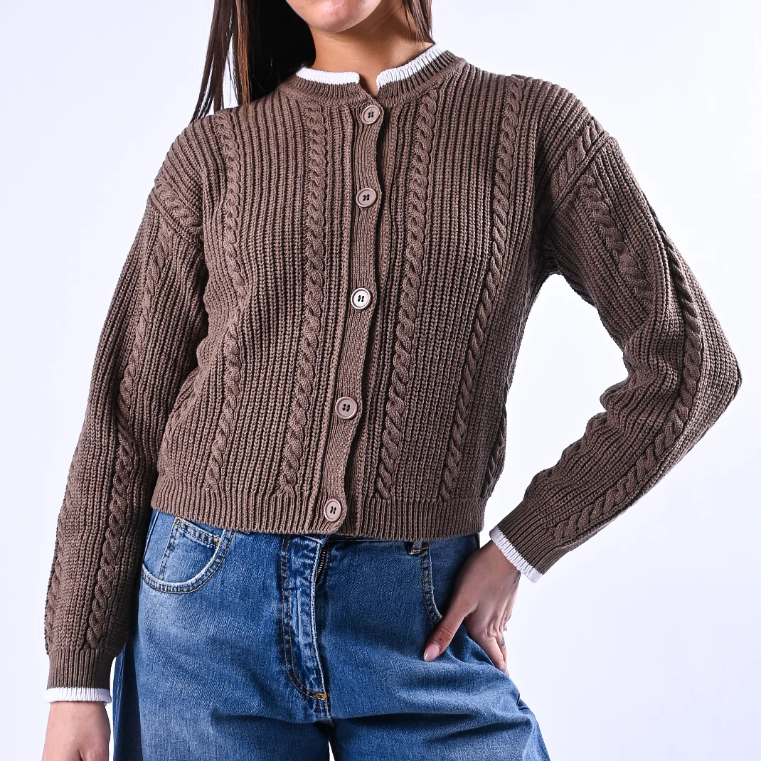 TENSIONE IN - CARDIGAN COREANA A TRECCE ART.MG109 - MORO/PANNA - Image 5
