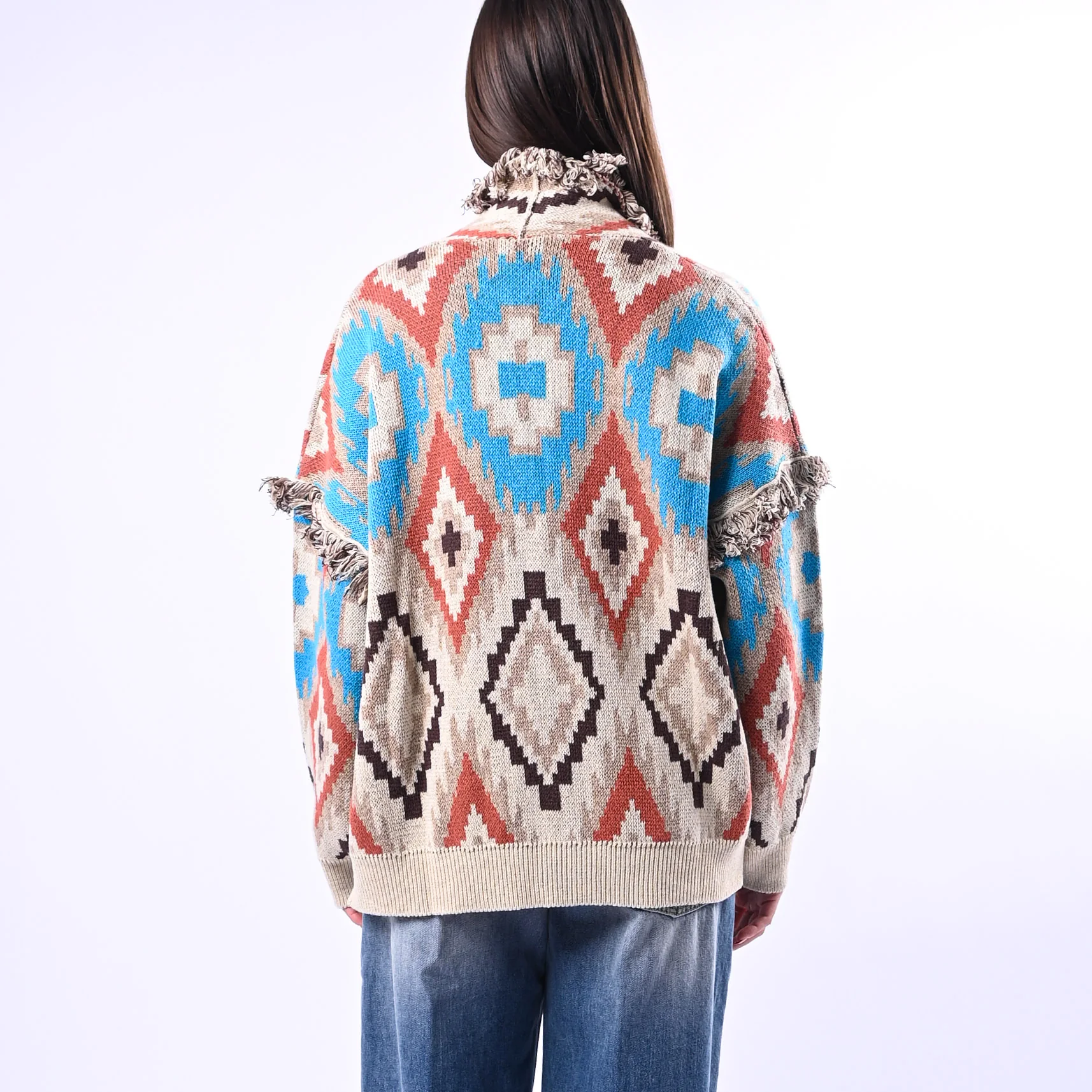 TENSIONE IN - CARDIGAN ETNICO ROMBI ART.G28A414 - BEIGE/CELESTE - Image 4