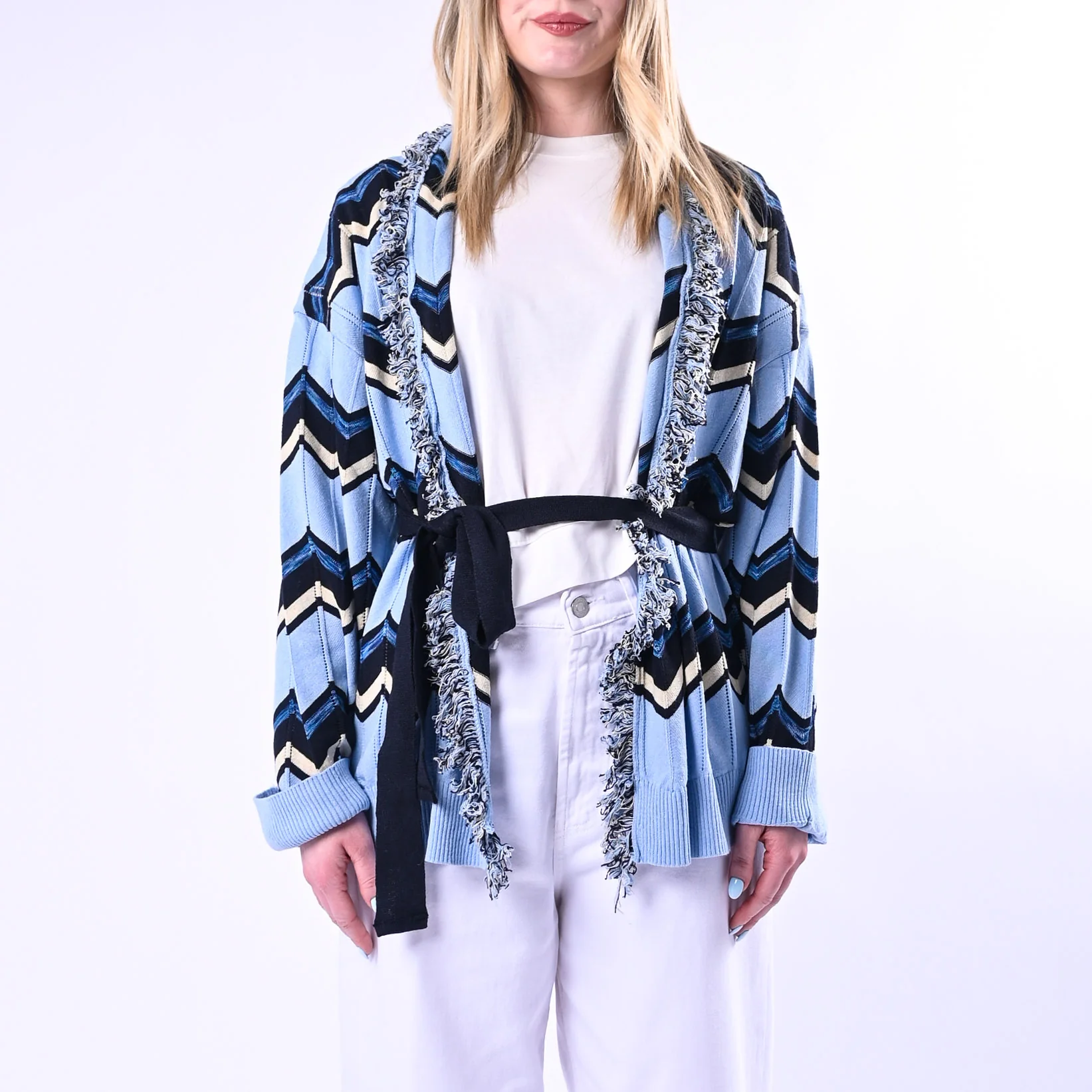 TENSIONE IN - CARDIGAN ETNICO ZIG ZAG ART.119W671/C - CELESTE - Image 2
