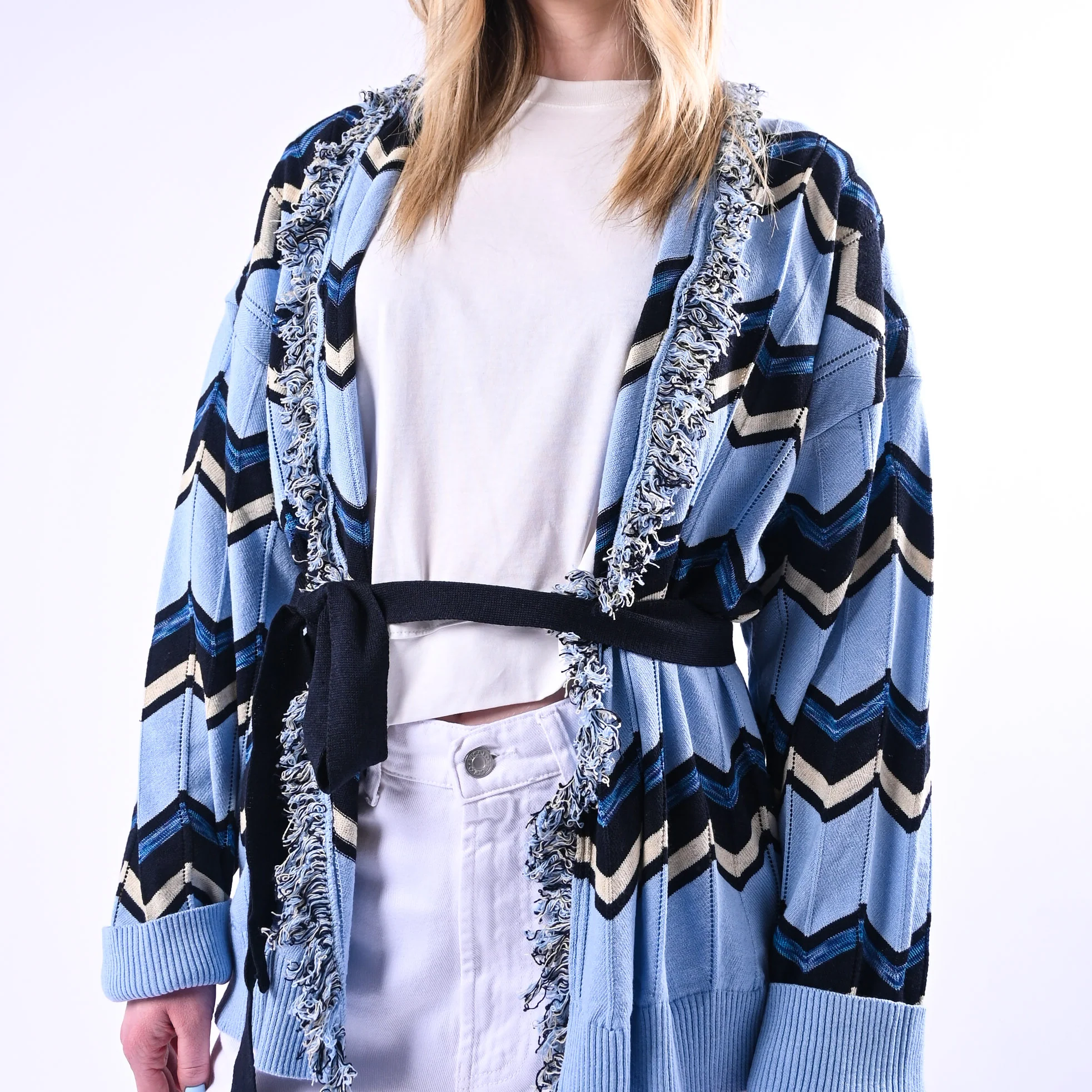 TENSIONE IN - CARDIGAN ETNICO ZIG ZAG ART.119W671/C - CELESTE - Image 5