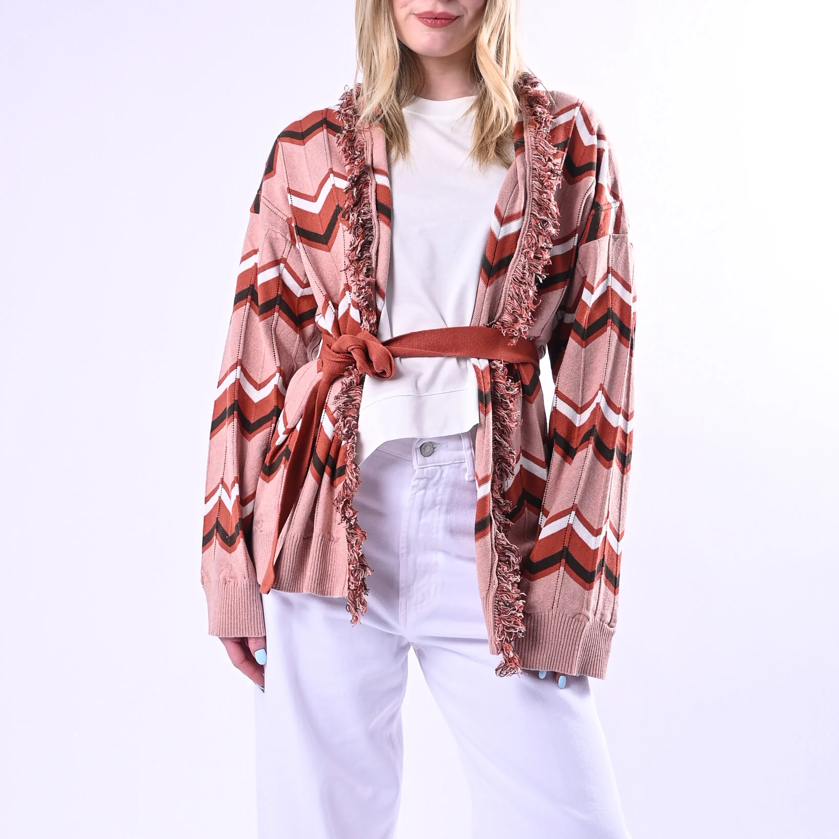 TENSIONE IN - CARDIGAN ETNICO ZIG ZAG ART.119W671/R - ROSA