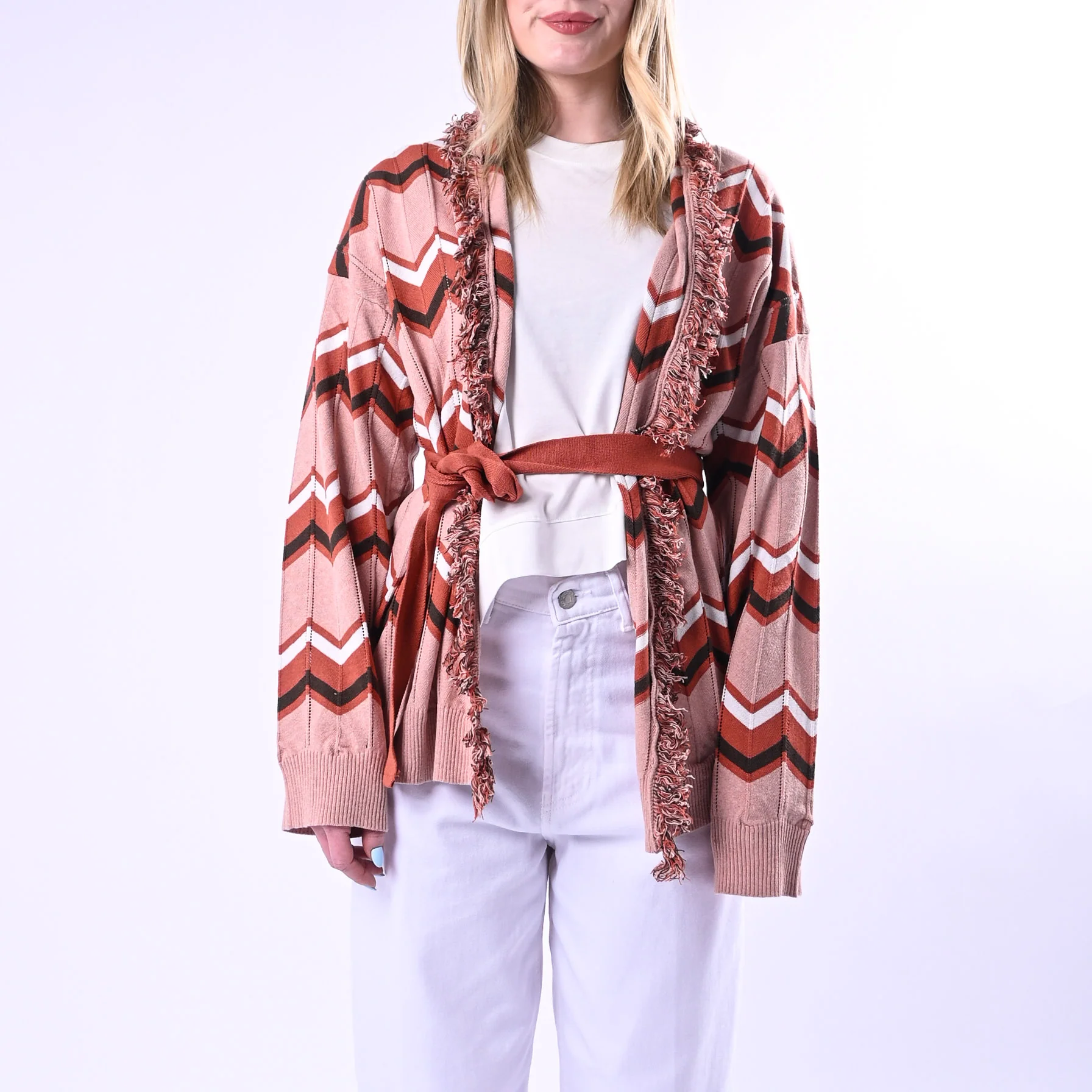 TENSIONE IN - CARDIGAN ETNICO ZIG ZAG ART.119W671/R - ROSA - Image 2