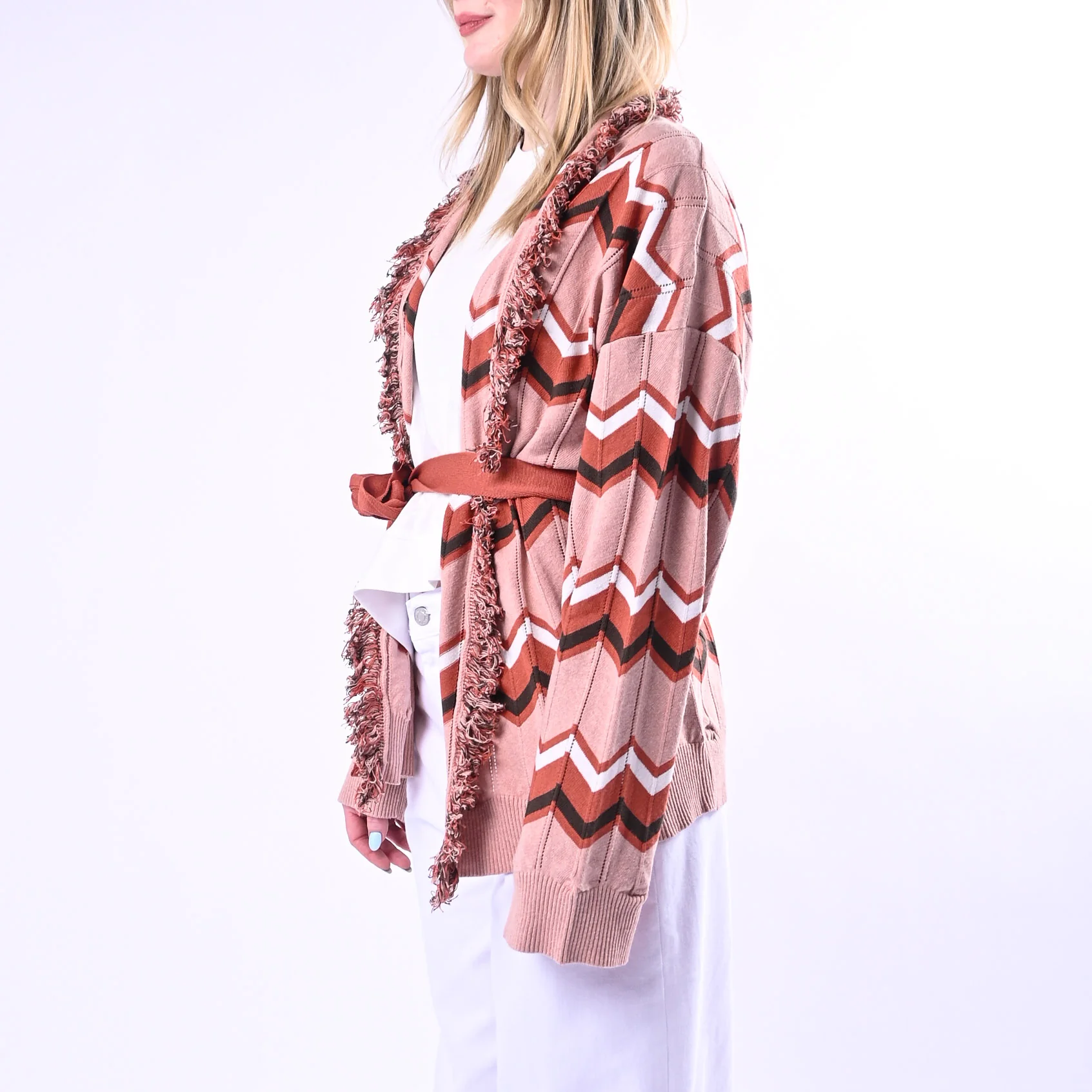 TENSIONE IN - CARDIGAN ETNICO ZIG ZAG ART.119W671/R - ROSA - Image 3