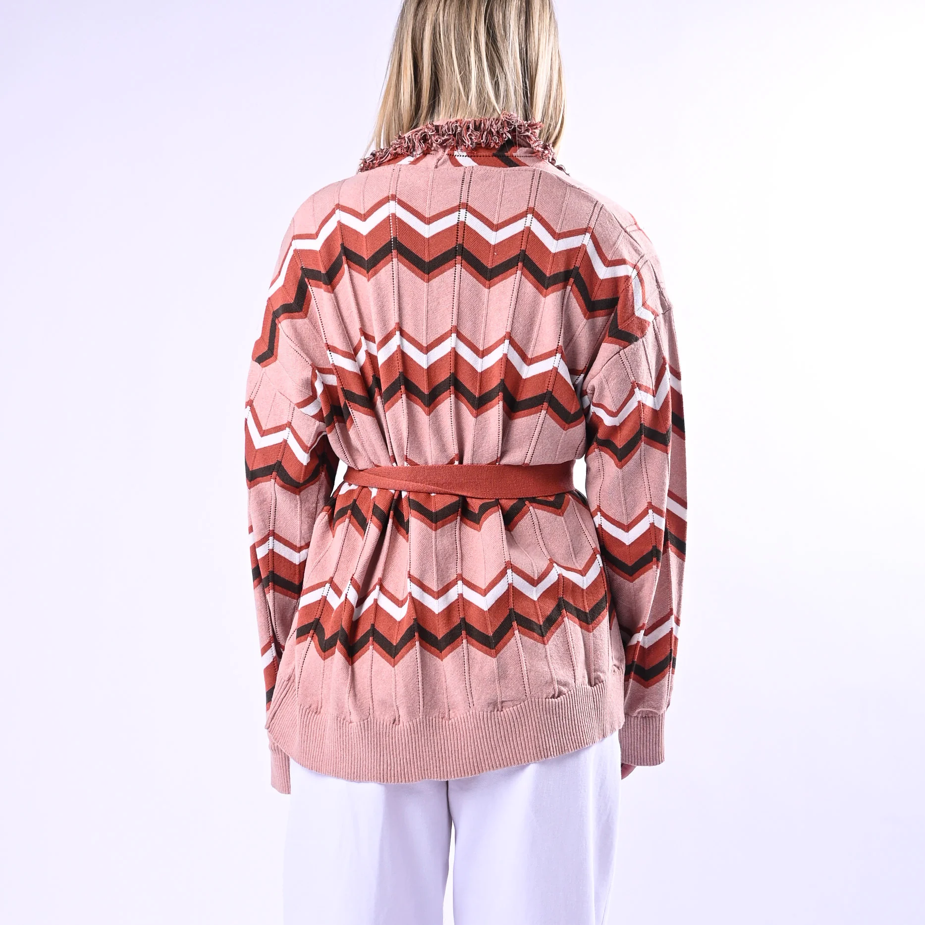TENSIONE IN - CARDIGAN ETNICO ZIG ZAG ART.119W671/R - ROSA - Image 4