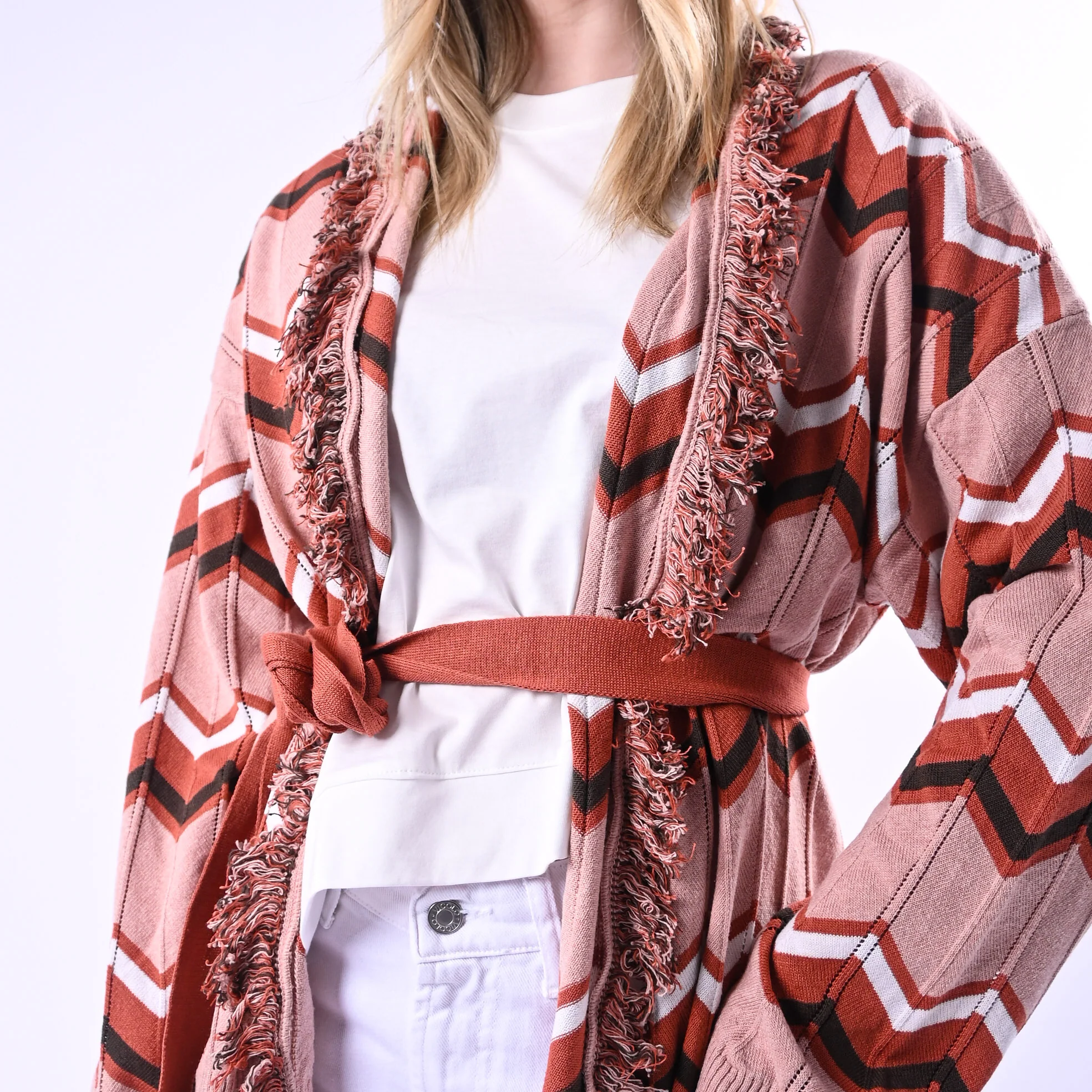 TENSIONE IN - CARDIGAN ETNICO ZIG ZAG ART.119W671/R - ROSA - Image 5