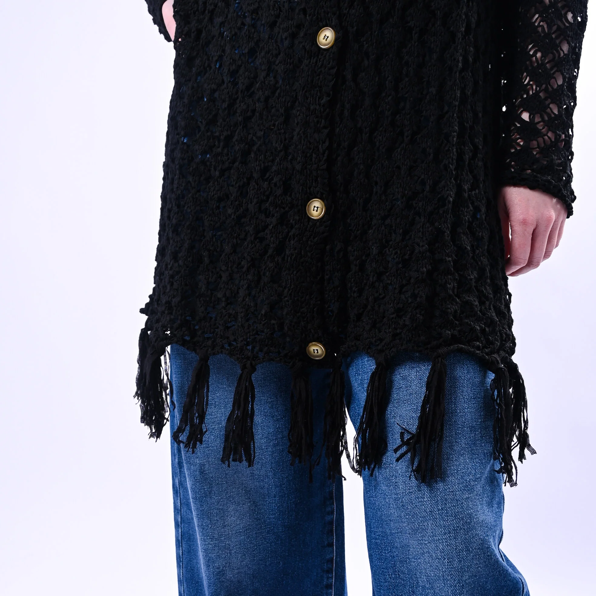 TENSIONE IN - CARDIGAN IN FETTUCCIA CON FRANGE ART.D90127/N - NERO - Image 6