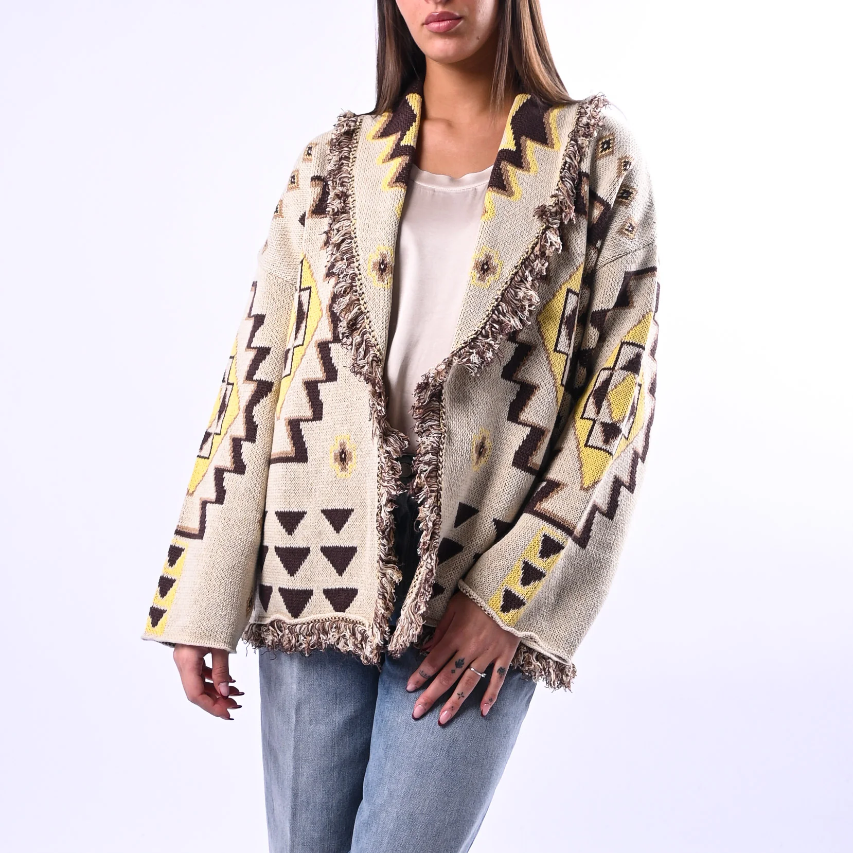 TENSIONE IN - CARDIGAN MICOL ETNICO ART.G22A414 - GIALLO