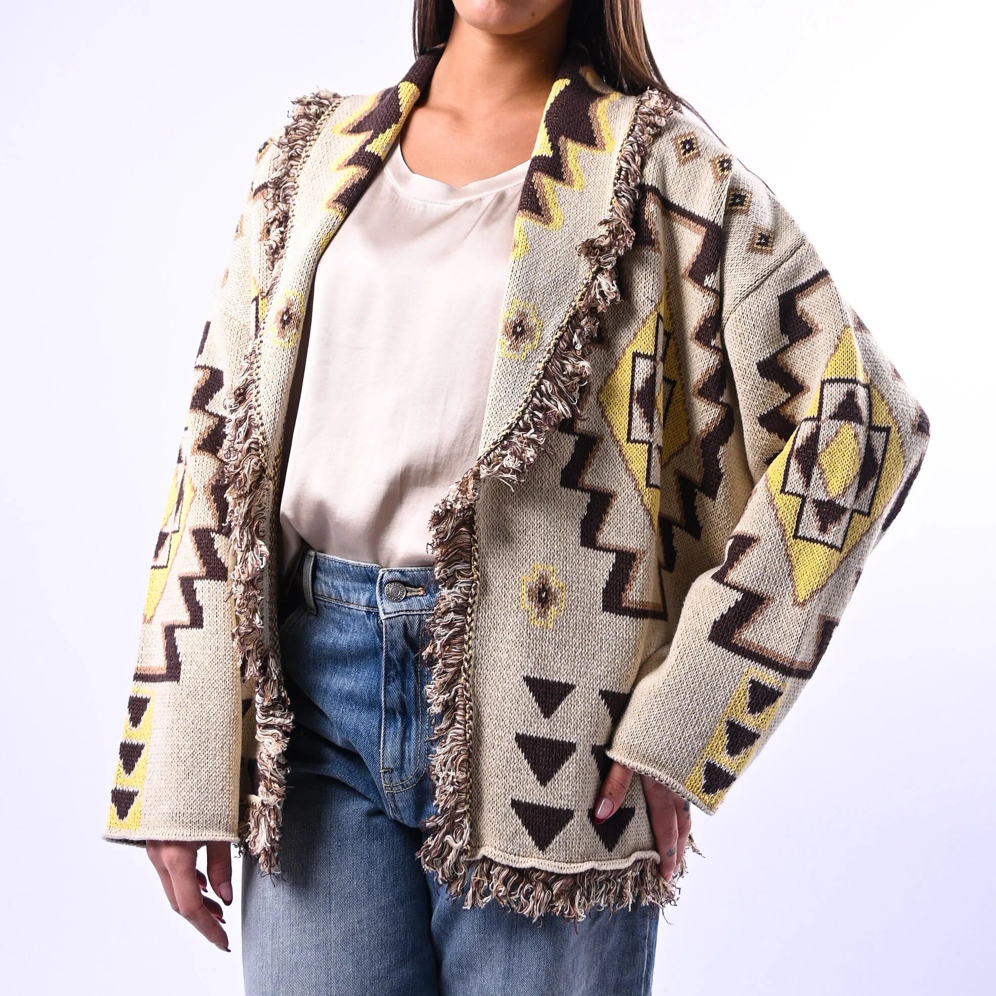 TENSIONE IN - CARDIGAN MICOL ETNICO ART.G22A414 - GIALLO - Image 5