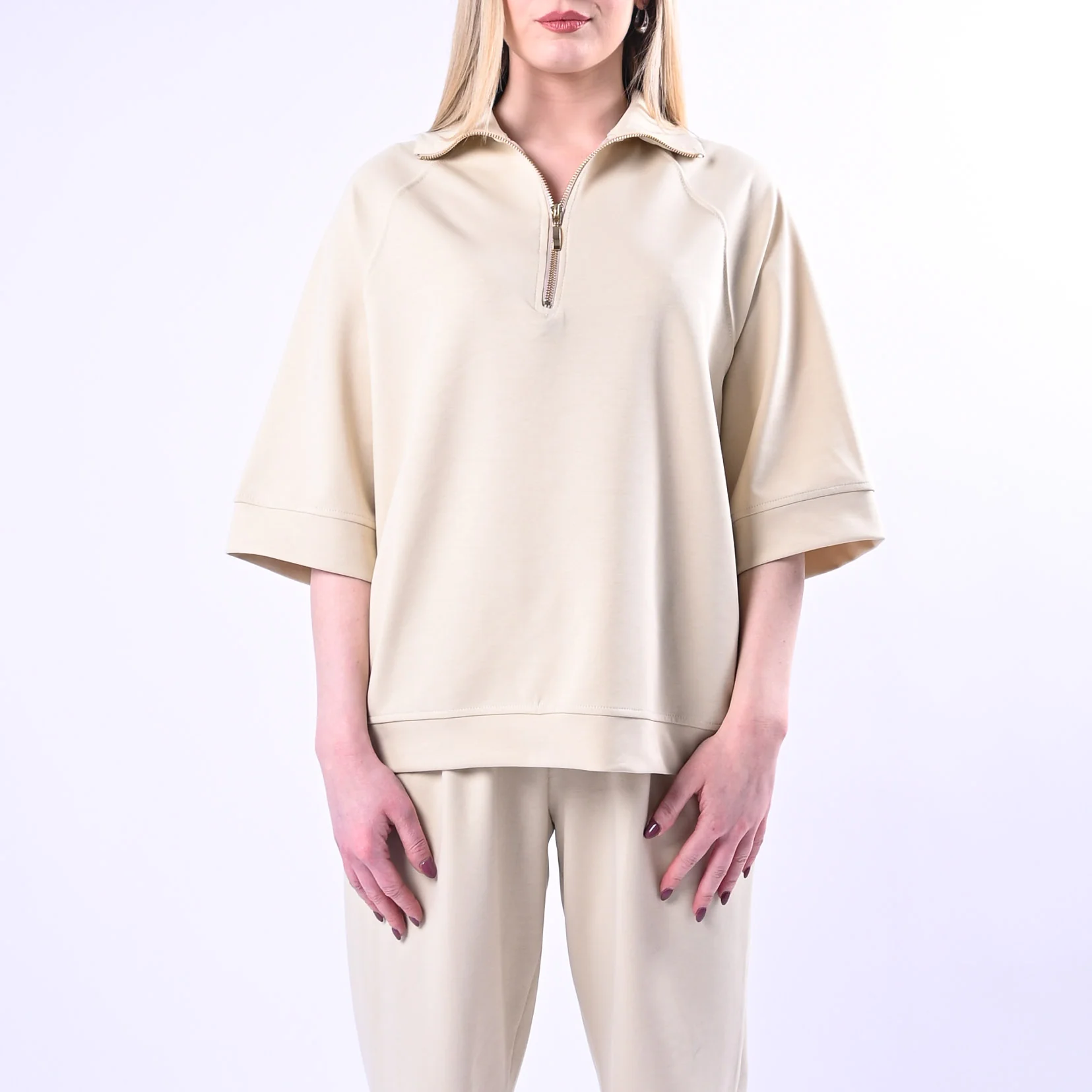 TENSIONE IN - FELPA PUNTO MILANO COLLO ALTO CON ZIP ART.26M4035 - BEIGE - Image 3