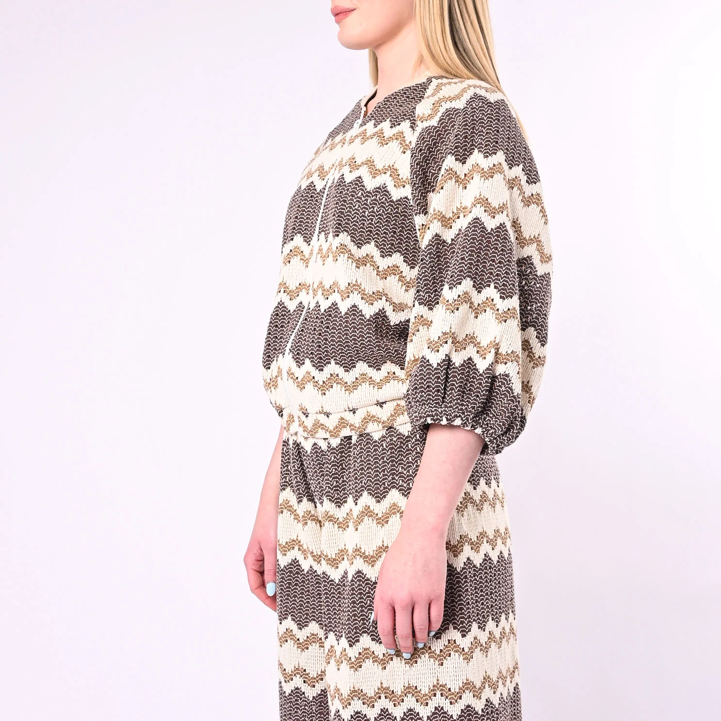 TENSIONE IN - GIACCA BOMBER CROCHET FANTASIA ETNICA ART. S26JC54/PM - PANNA/MORO - Image 4