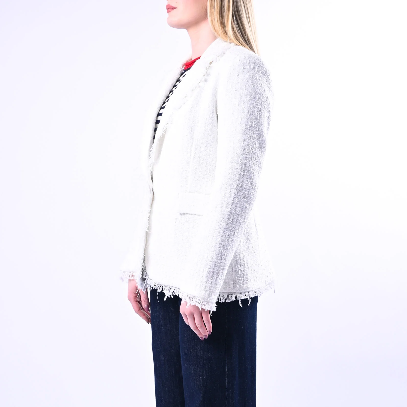 TENSIONE IN - GIACCA TWEED UN BOTTONE SFRANGIATA ART.26B4387 - BIANCO - Image 3