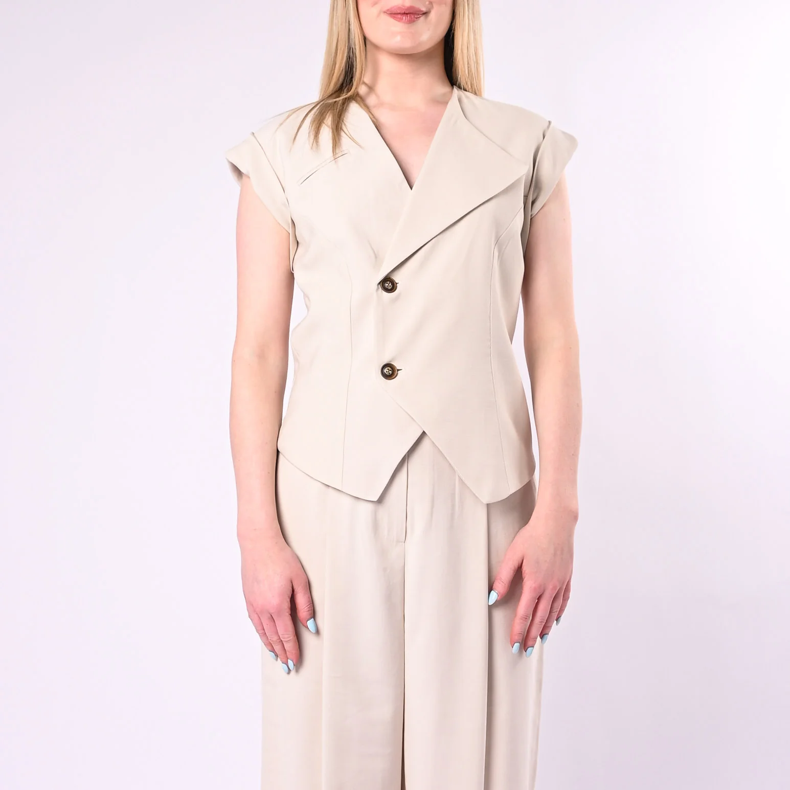 TENSIONE IN - GILET CON BAVERO ASIMMETRICO ART. 26D4720/A - AVORIO - Image 3
