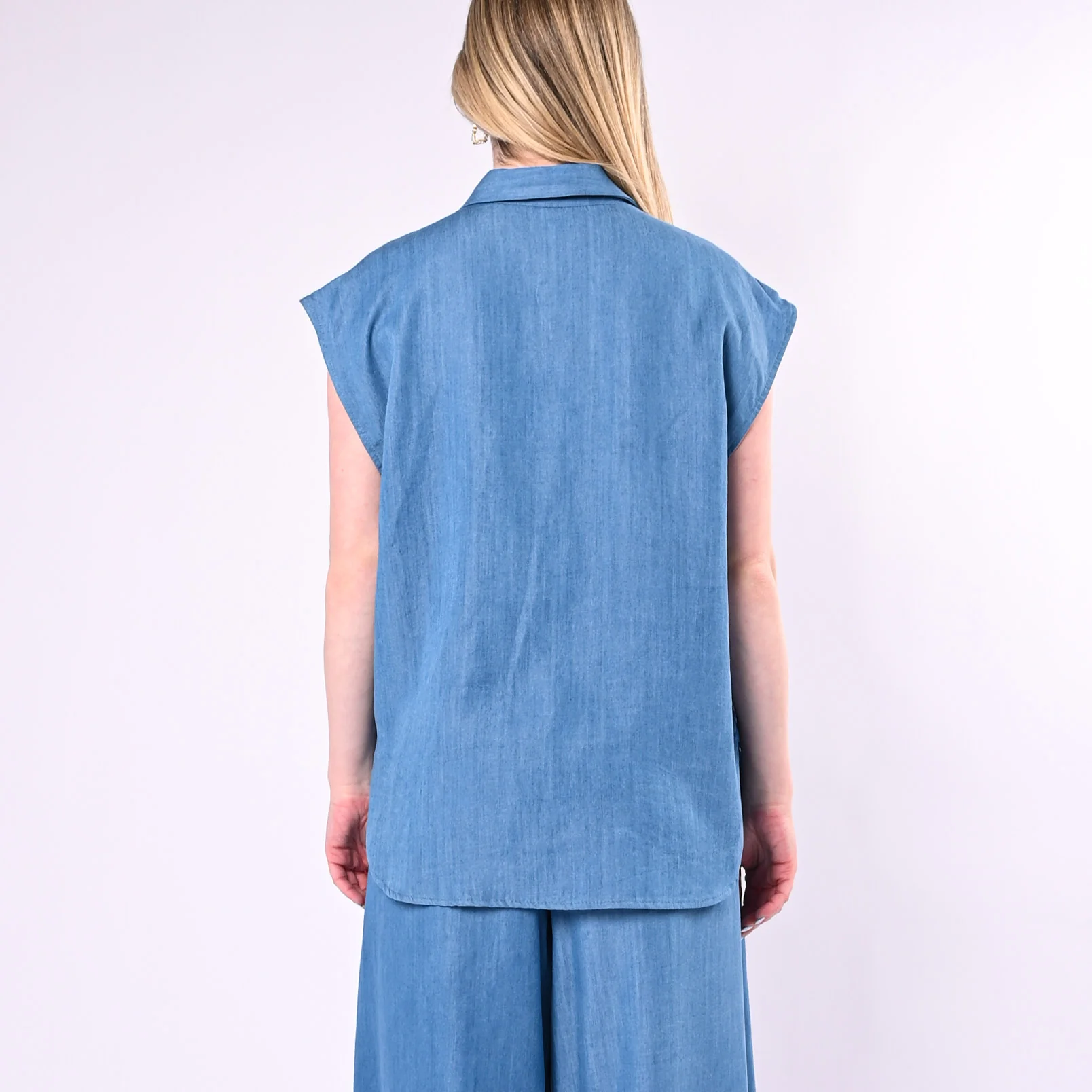 TENSIONE IN - GILET IN LYOCELL CON TASCA PAILLETTES ART. S26CE19/C - CELESTE - Image 5