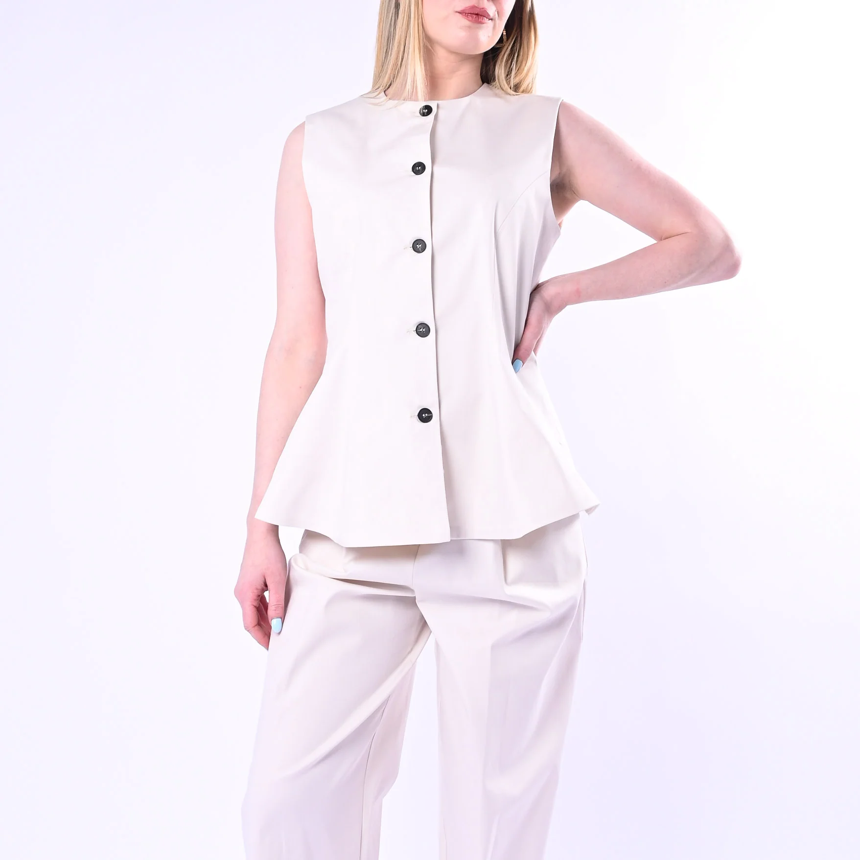 TENSIONE IN - GILET LUNGO SVASATO ART.26D4937/P - PANNA - Image 2