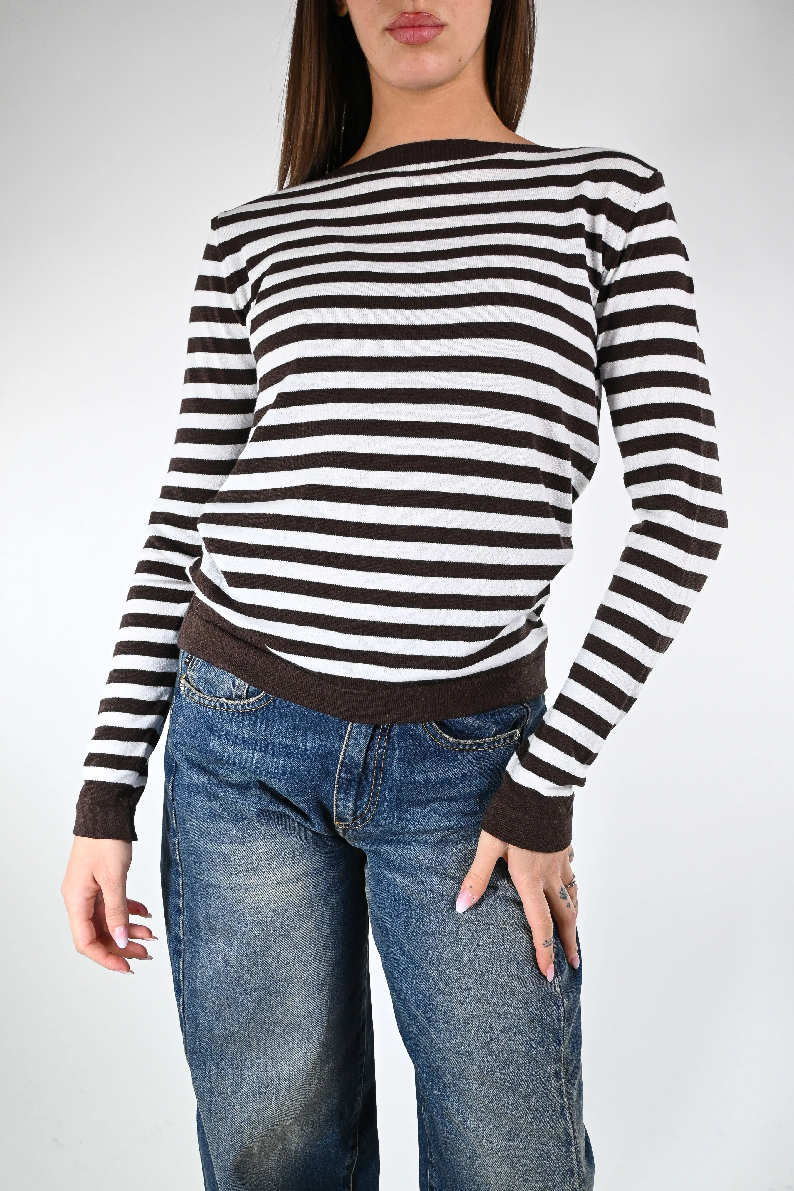 TENSIONE IN - MAGLIA A RIGHE IN VISCOSA ART.26075 - MORO/LATTE
