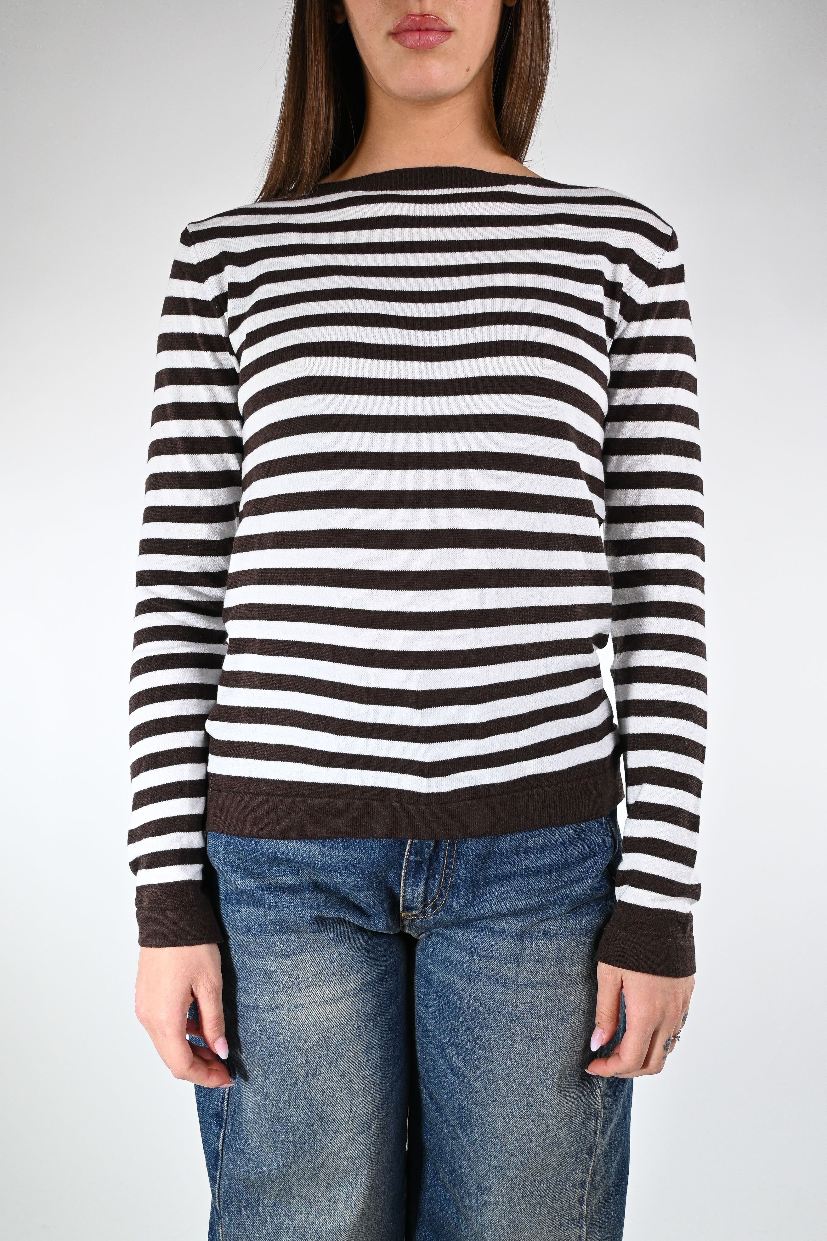 TENSIONE IN - MAGLIA A RIGHE IN VISCOSA ART.26075 - MORO/LATTE - Image 2