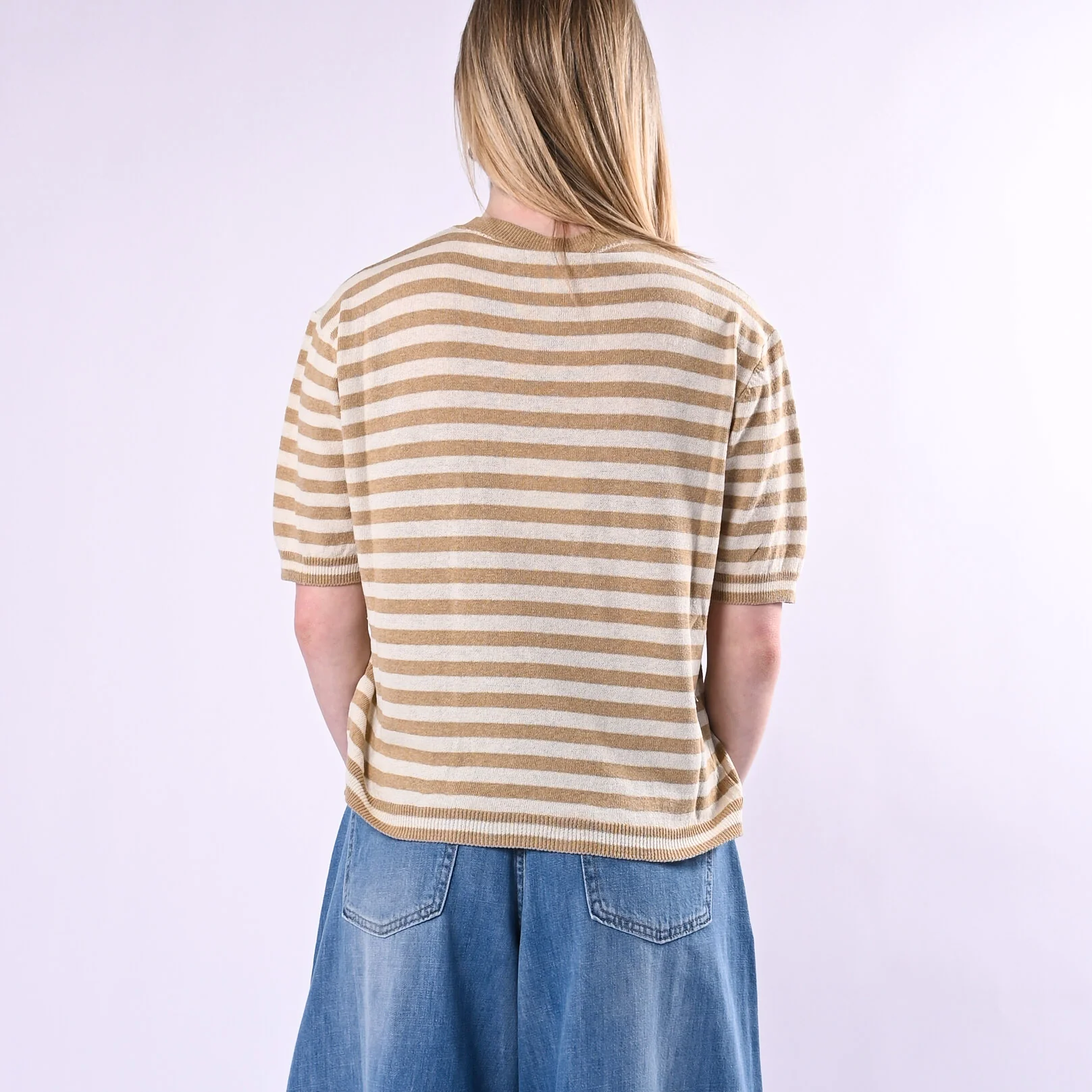 TENSIONE IN - MAGLIA A RIGHE MEZZA MANICA ART. 26295/LS - LATTE/SABBIA - Image 4