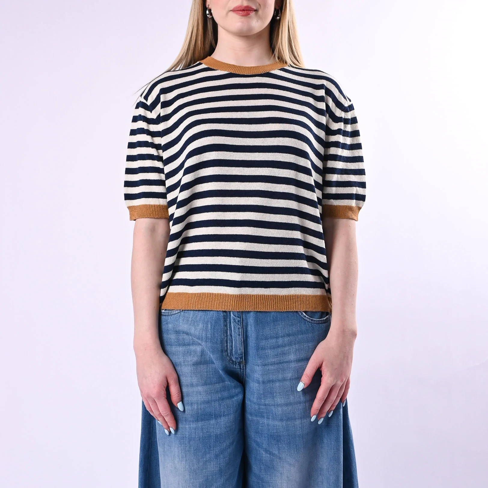 TENSIONE IN - MAGLIA A RIGHE MEZZA MANICA ART. 26295/TLB - TABACCO/LATTE/BLU - Image 2