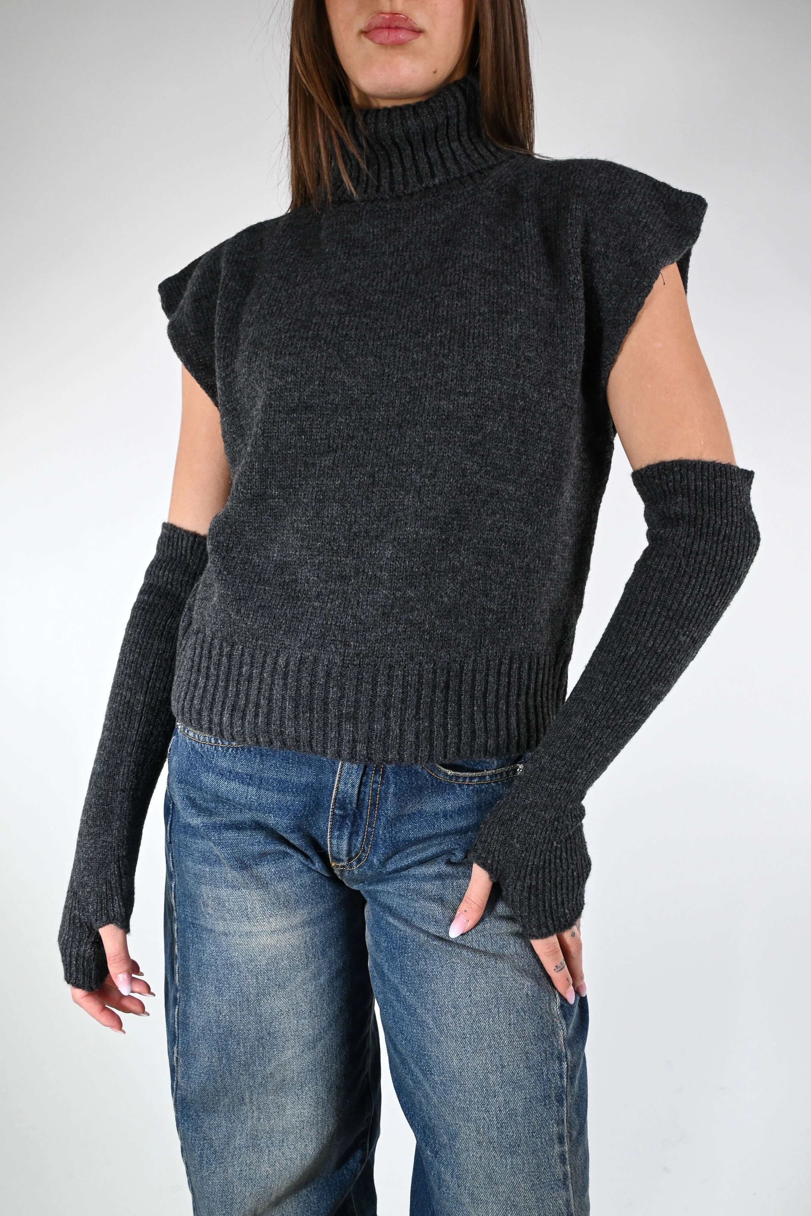 TENSIONE IN - MAGLIA/GILET DOLCEVITA+MANICOTTI ART.T32A373 - ANTRACITE