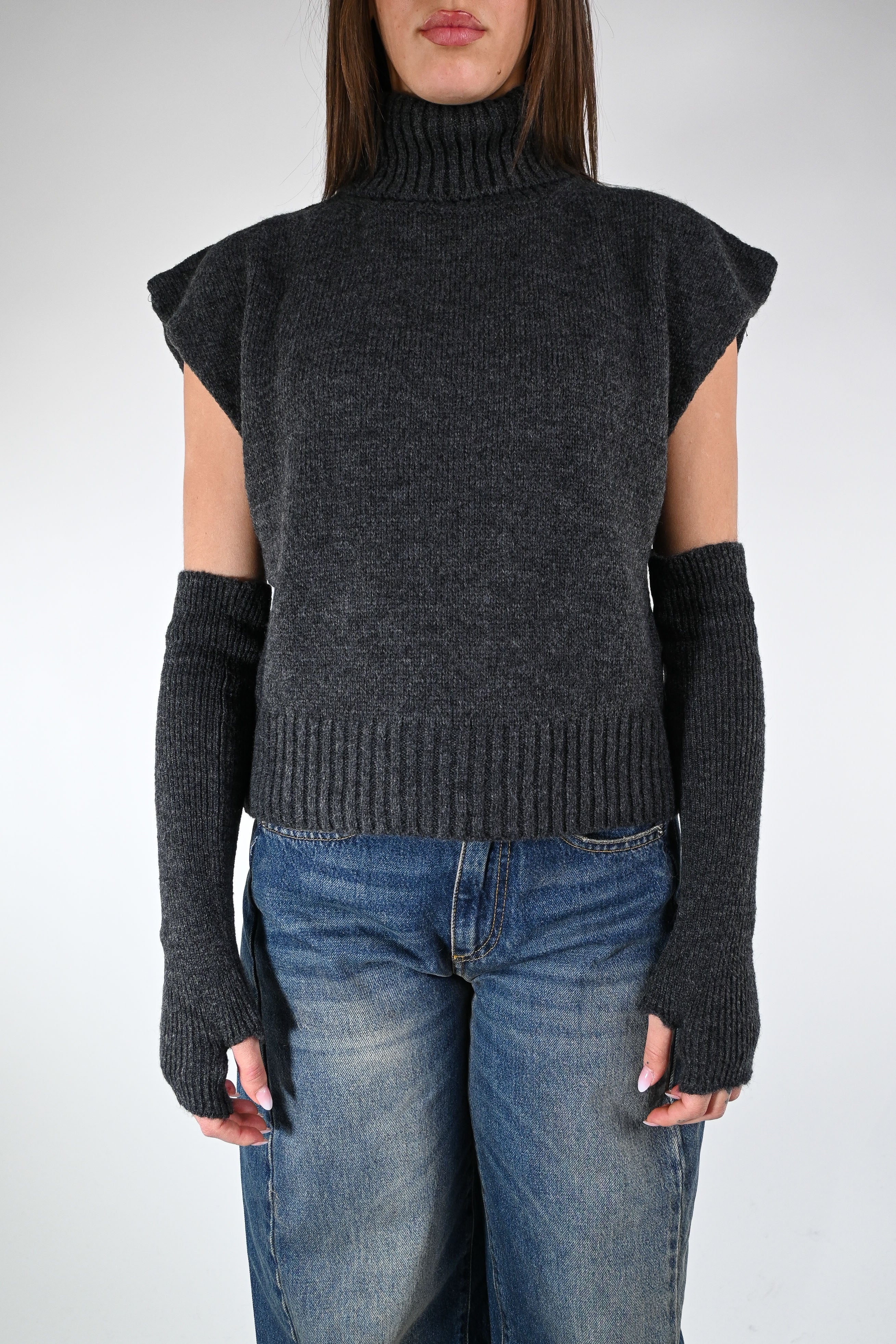 TENSIONE IN - MAGLIA/GILET DOLCEVITA+MANICOTTI ART.T32A373 - ANTRACITE - Image 2