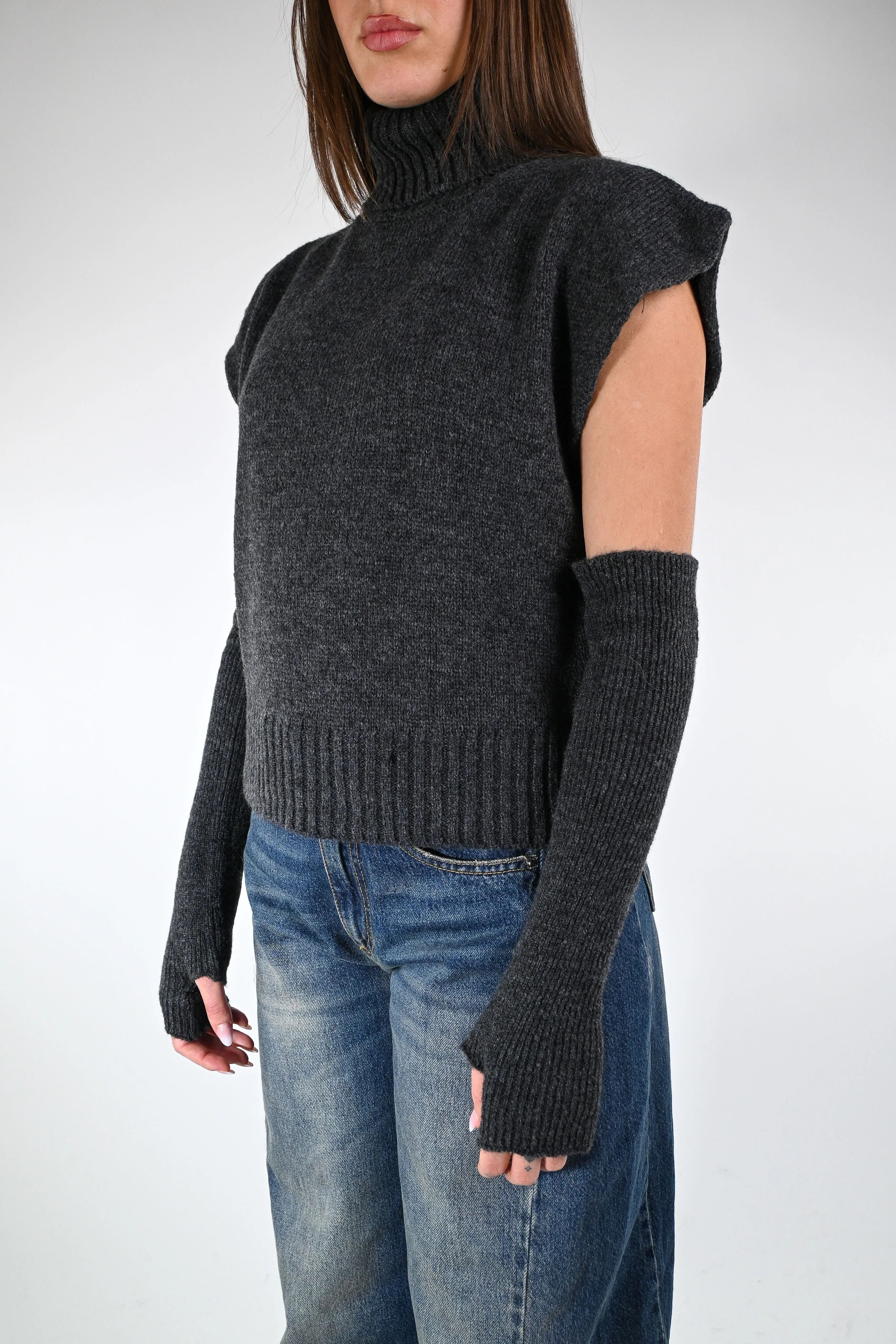 TENSIONE IN - MAGLIA/GILET DOLCEVITA+MANICOTTI ART.T32A373 - ANTRACITE - Image 3