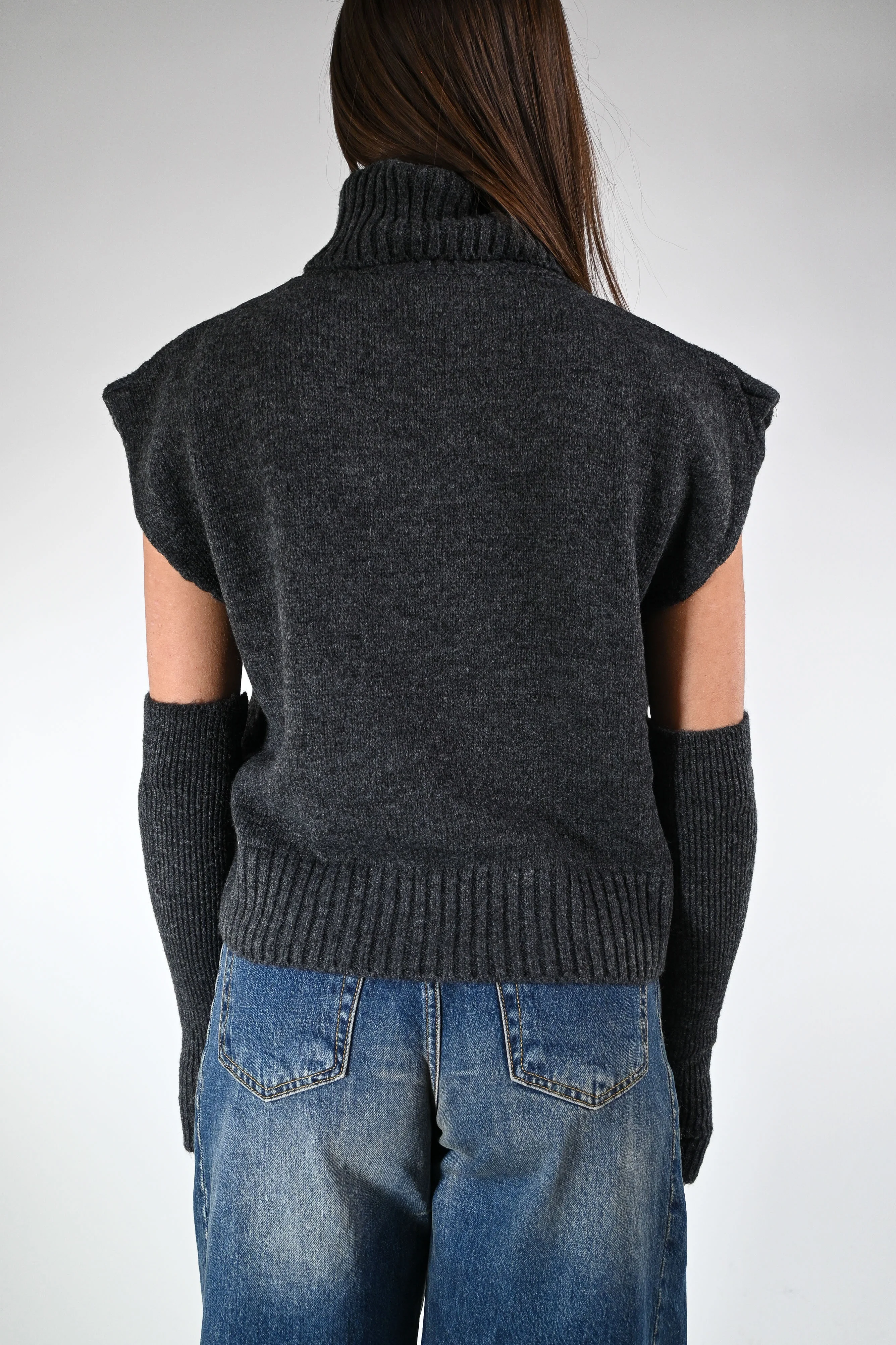 TENSIONE IN - MAGLIA/GILET DOLCEVITA+MANICOTTI ART.T32A373 - ANTRACITE - Image 4