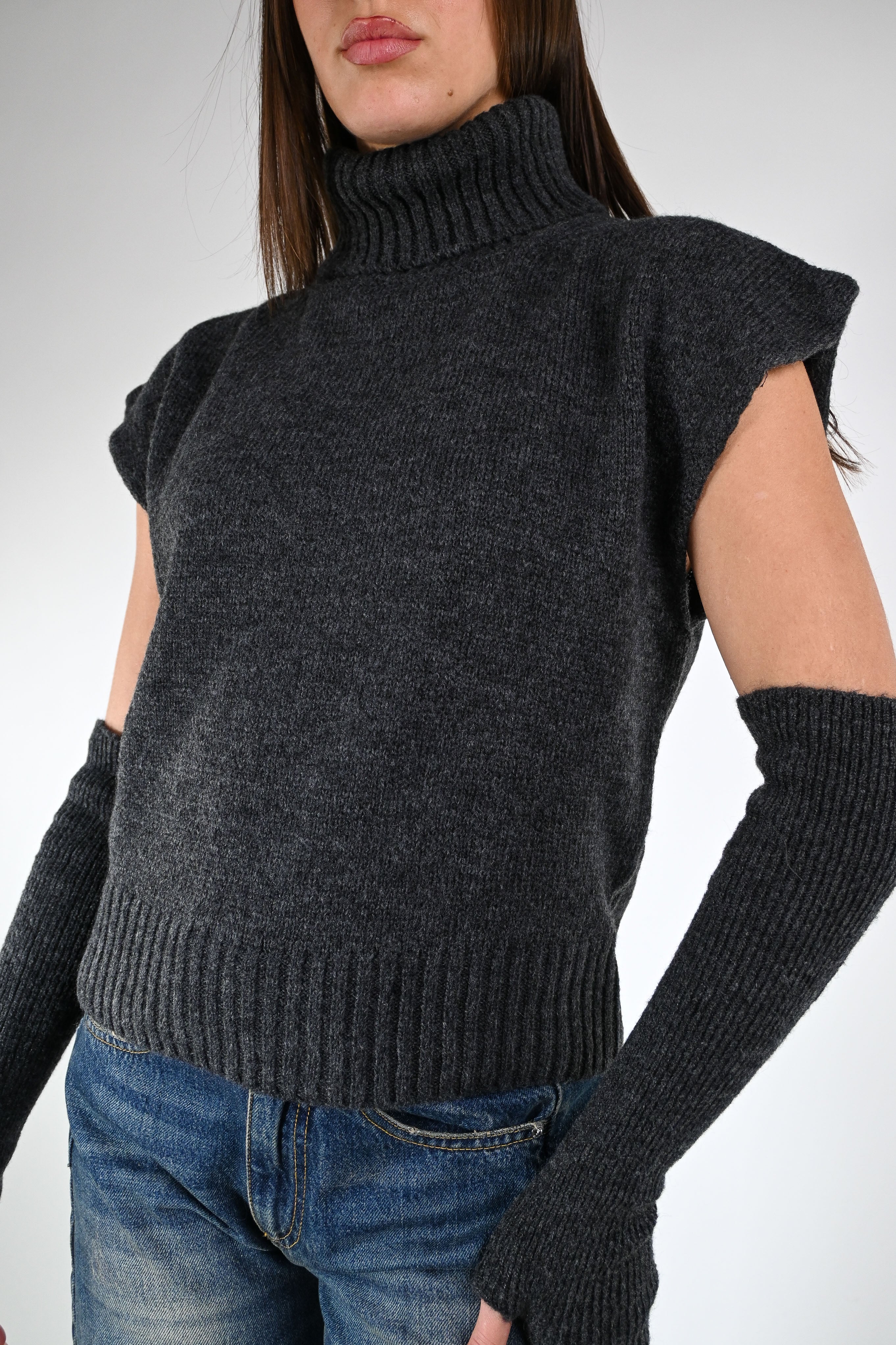TENSIONE IN - MAGLIA/GILET DOLCEVITA+MANICOTTI ART.T32A373 - ANTRACITE - Image 5