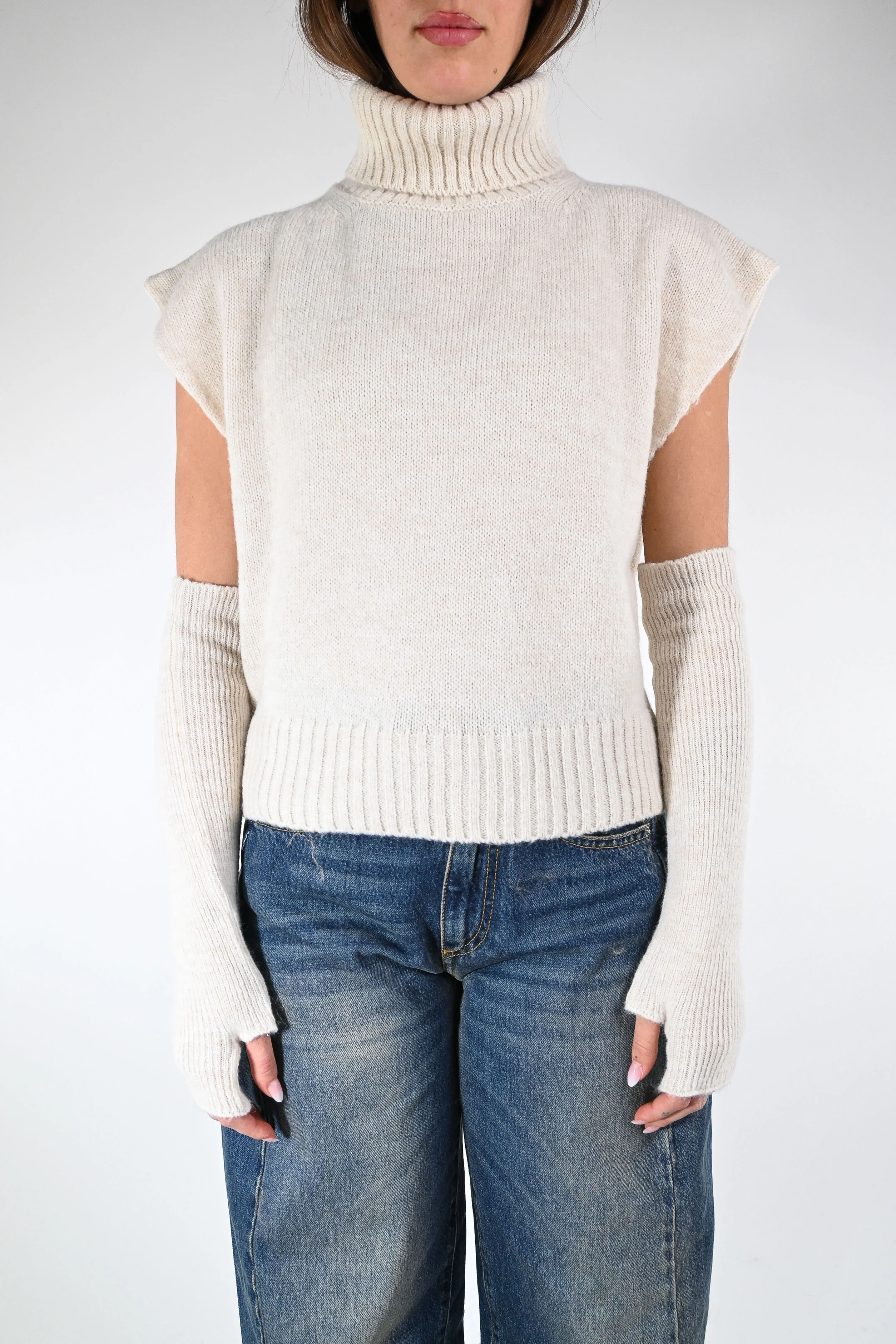TENSIONE IN - MAGLIA/GILET DOLCEVITA+MANICOTTI ART.T32A373 - BURRO - Image 2