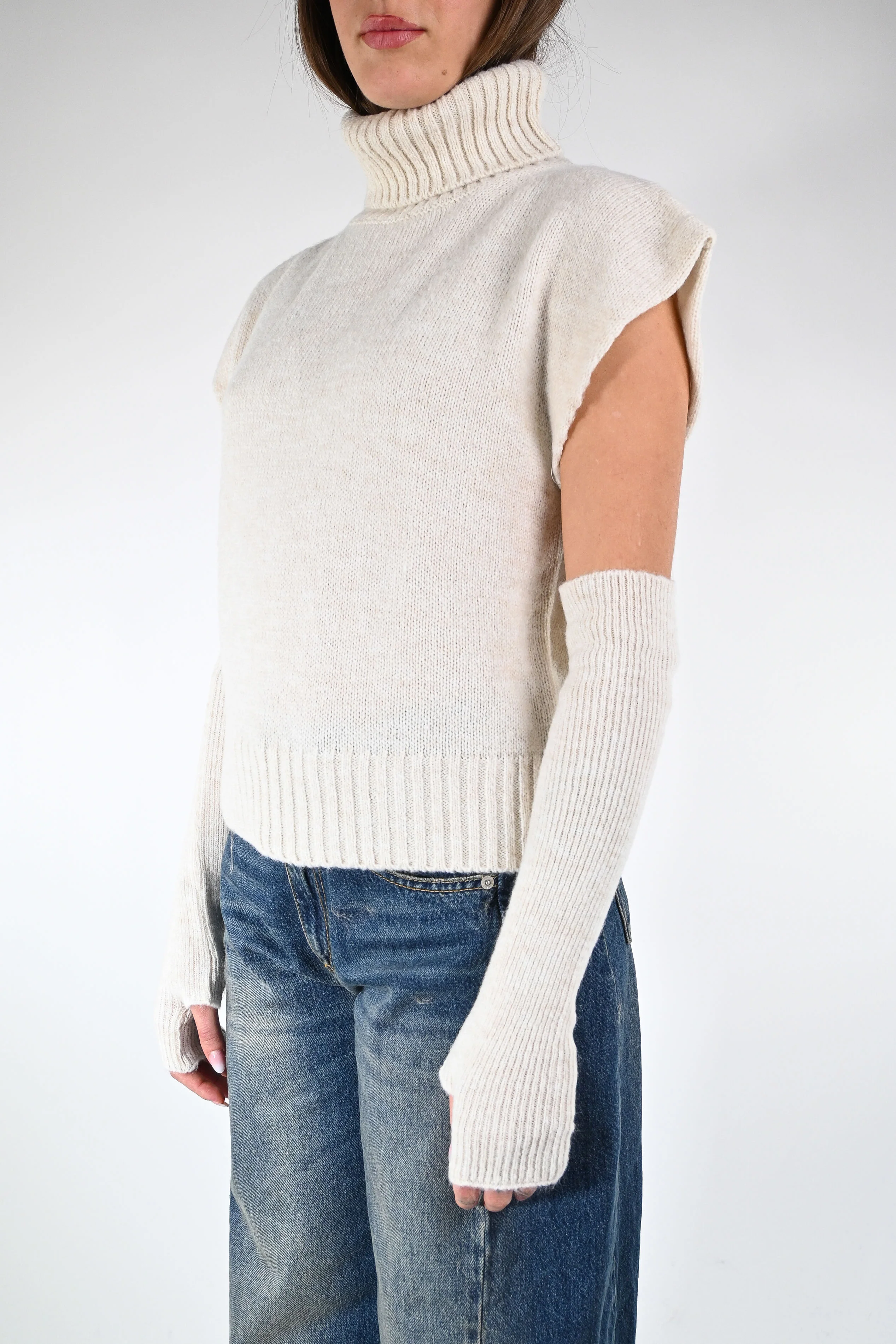 TENSIONE IN - MAGLIA/GILET DOLCEVITA+MANICOTTI ART.T32A373 - BURRO - Image 3