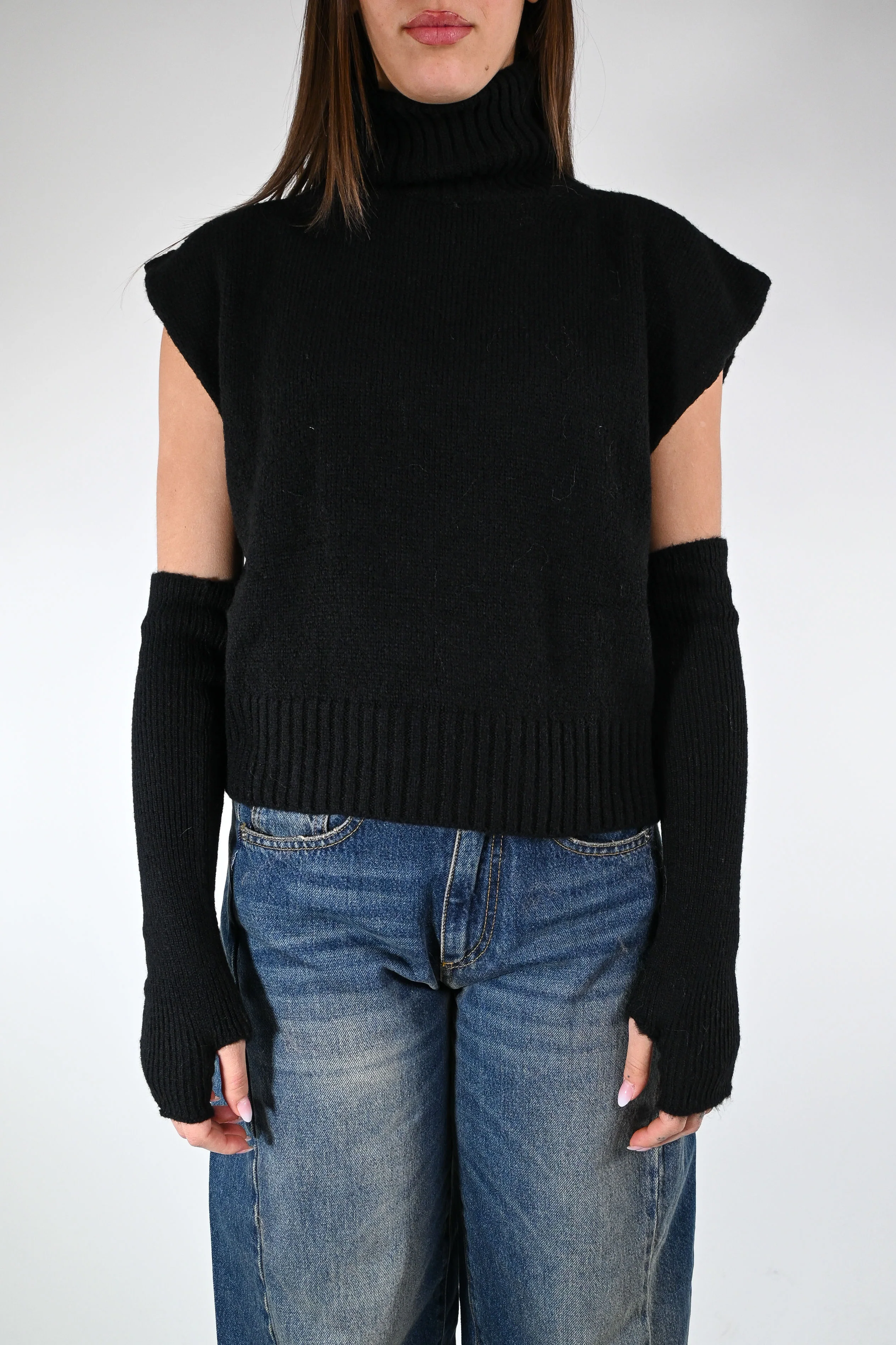 TENSIONE IN - MAGLIA/GILET DOLCEVITA+MANICOTTI ART.T32A373 - NERO - Image 2