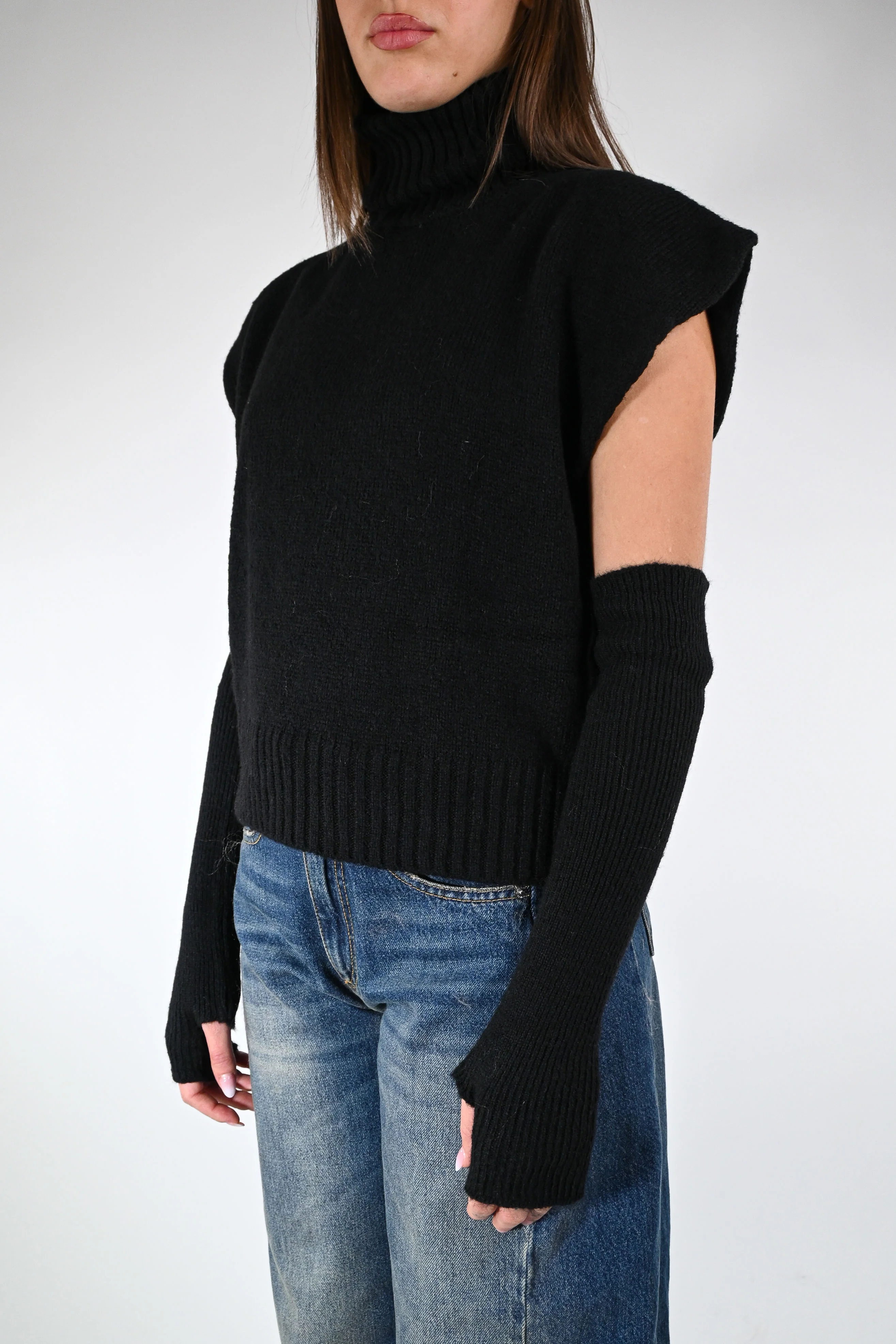 TENSIONE IN - MAGLIA/GILET DOLCEVITA+MANICOTTI ART.T32A373 - NERO - Image 3