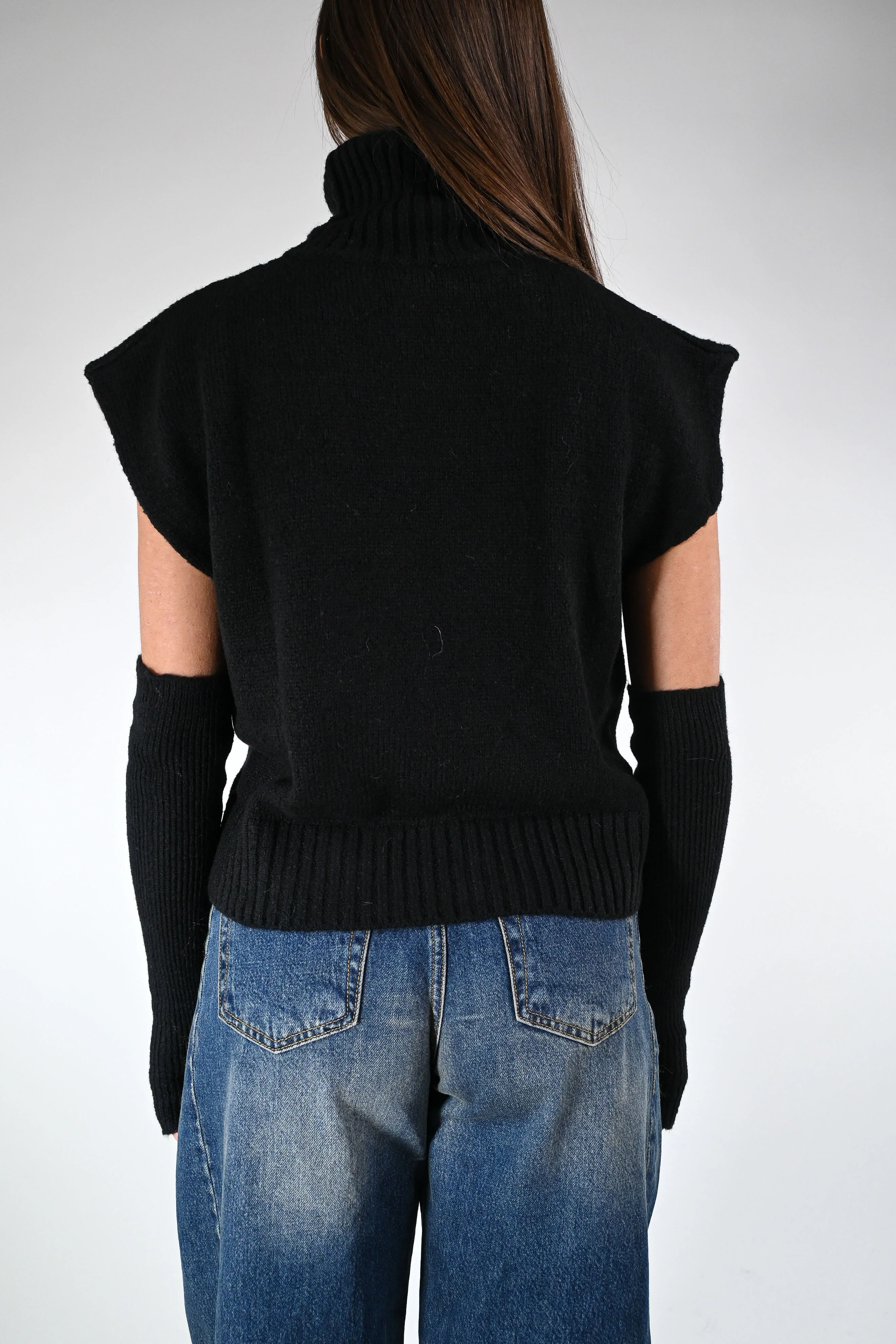 TENSIONE IN - MAGLIA/GILET DOLCEVITA+MANICOTTI ART.T32A373 - NERO - Image 4