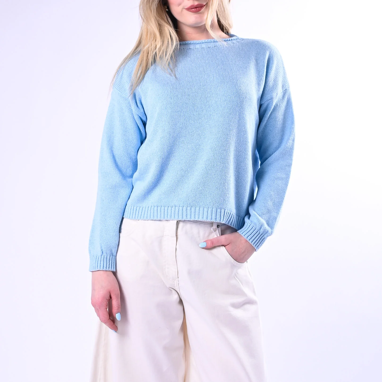 TENSIONE IN - MAGLIA GIROCOLLO ROTOLINO ART.26353/C - CELESTE