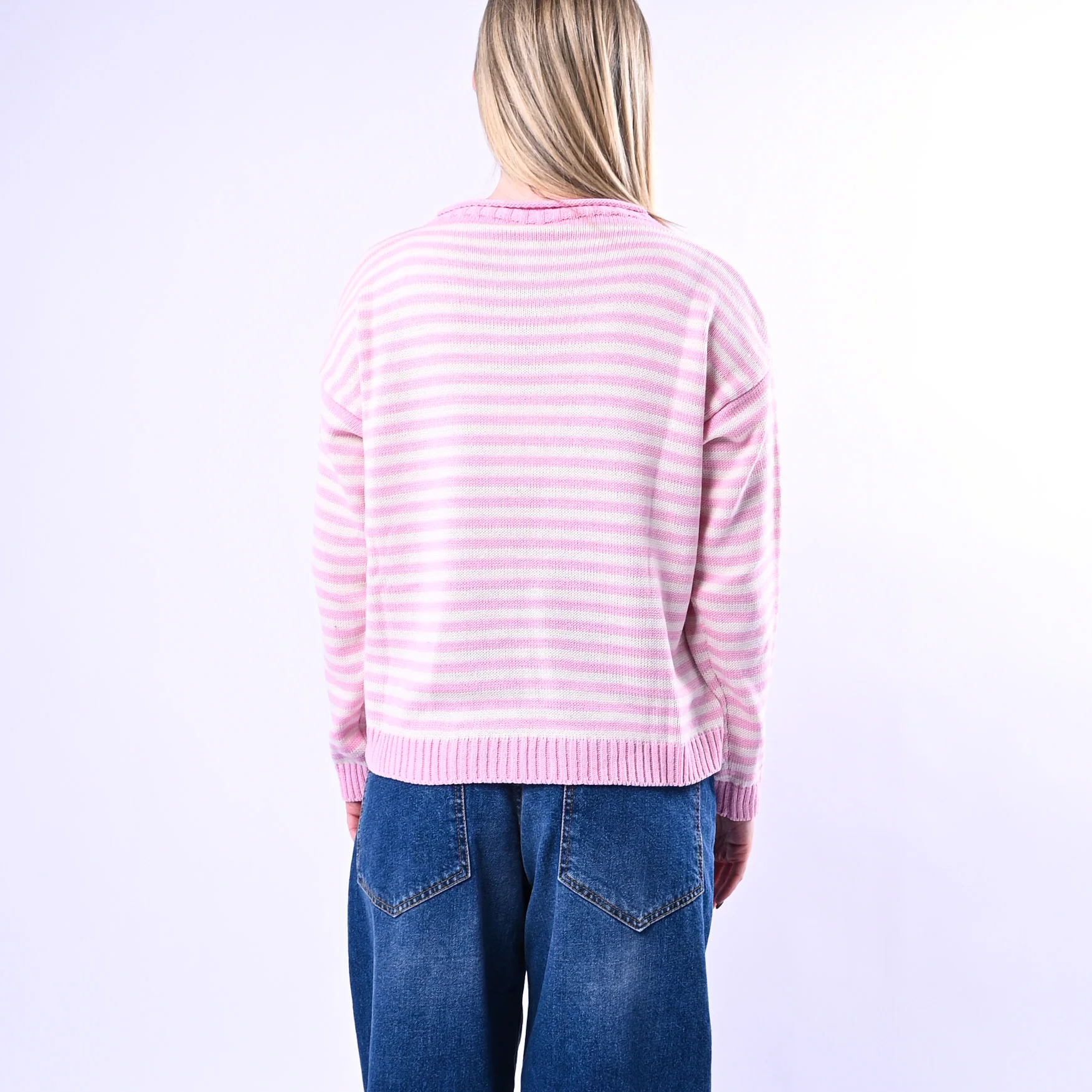 TENSIONE IN - MAGLIA GIROCOLO A RIGHE ART.26314/R - ROSA/LATTE - Image 4