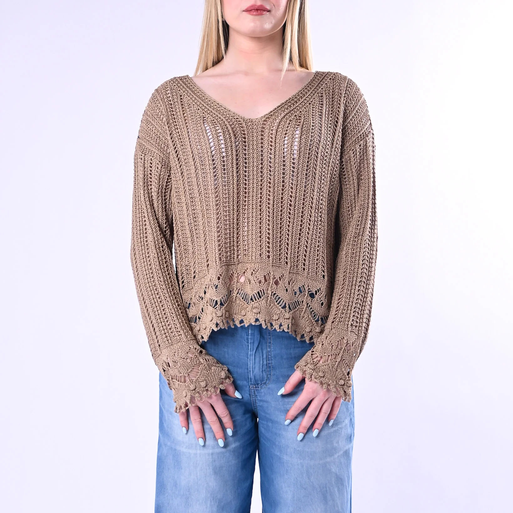 TENSIONE IN - MAGLIA TRAFORATA SCOLLO V ART. D90186/C - CORDA - Image 2
