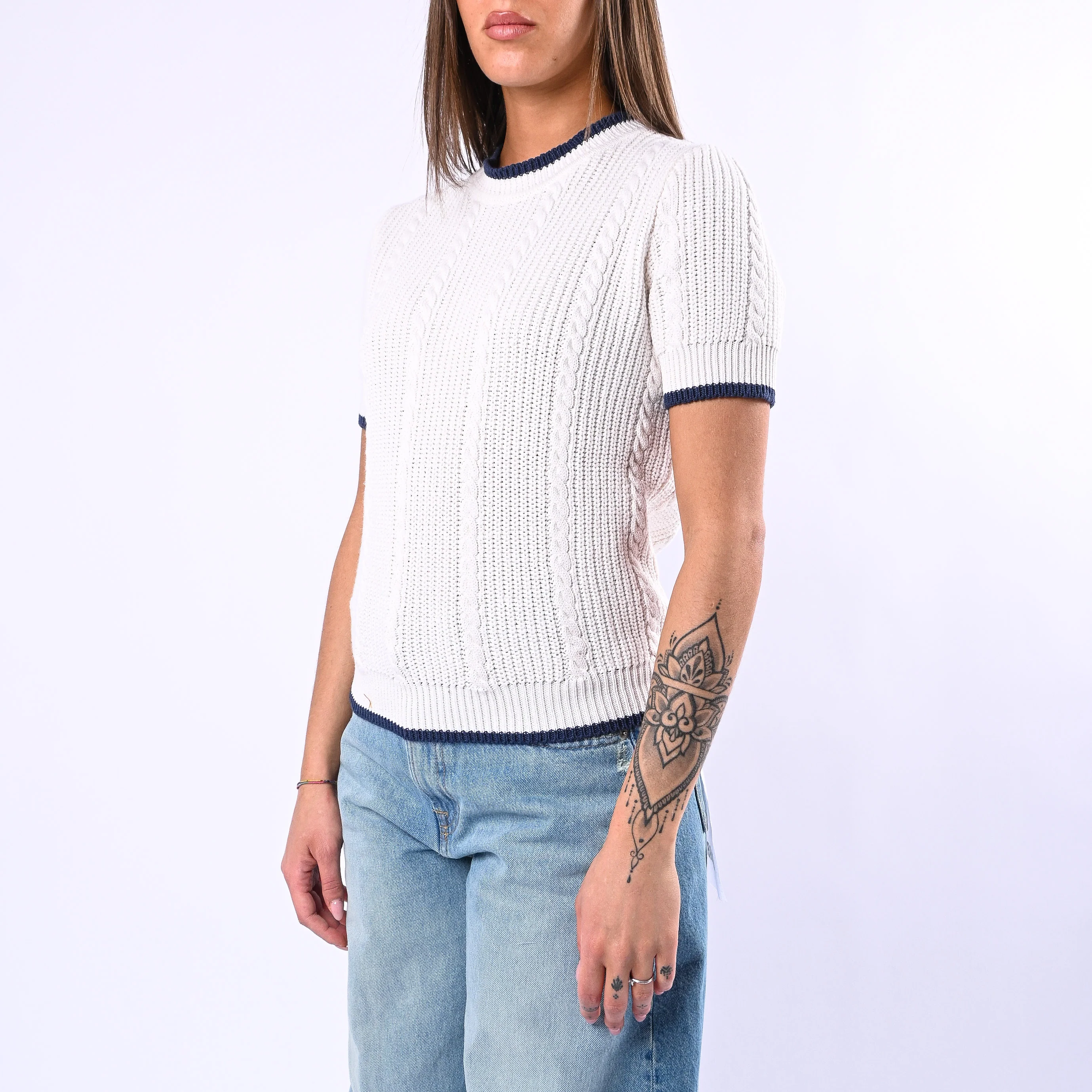 TENSIONE IN - MAGLIA TRECCE MANICA CORTA ART.MJ02A - BIANCO/BLU - Image 3