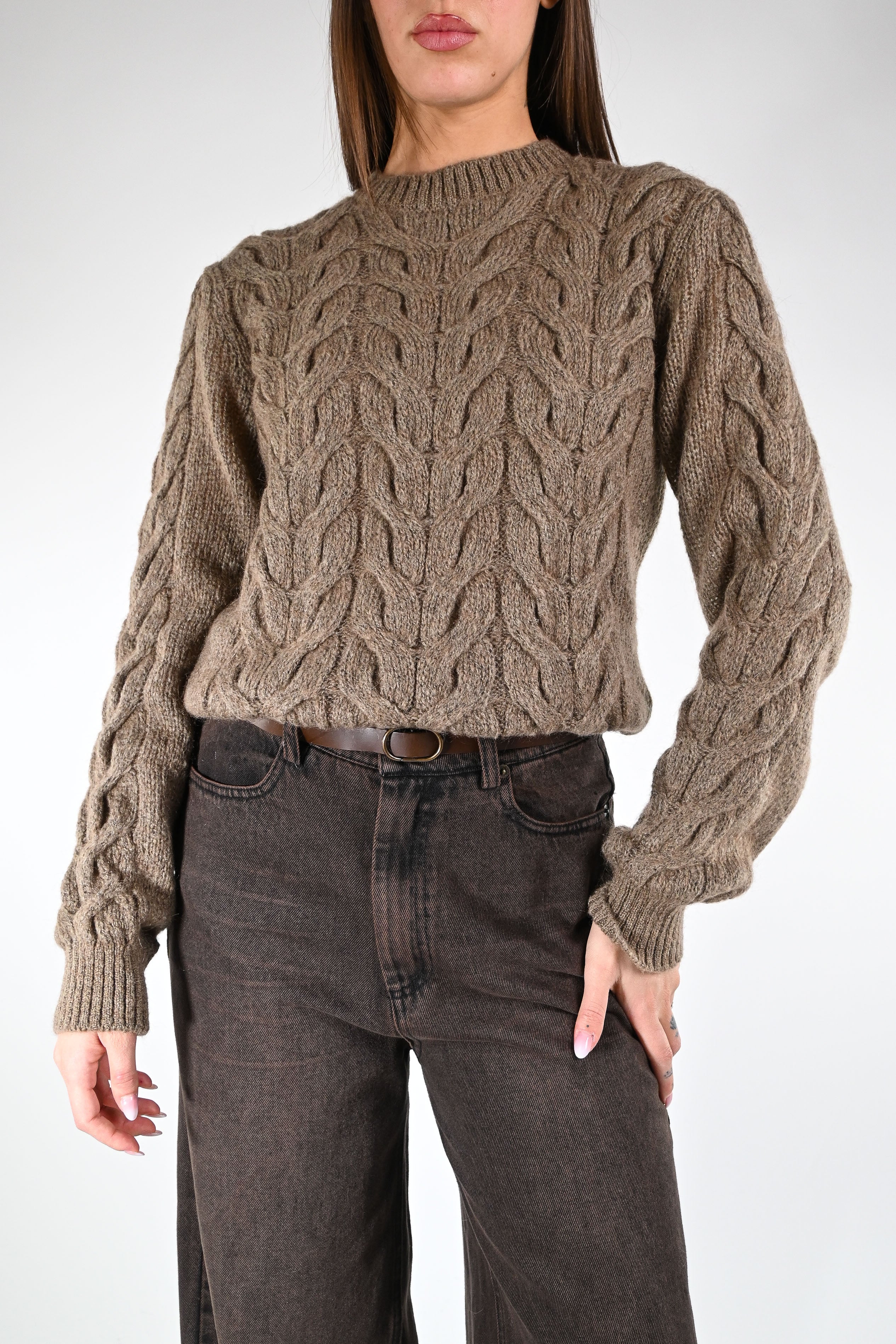 TENSIONE IN - MAGLIA TRECCE MOHAIR ART.J64A401 - FANGO