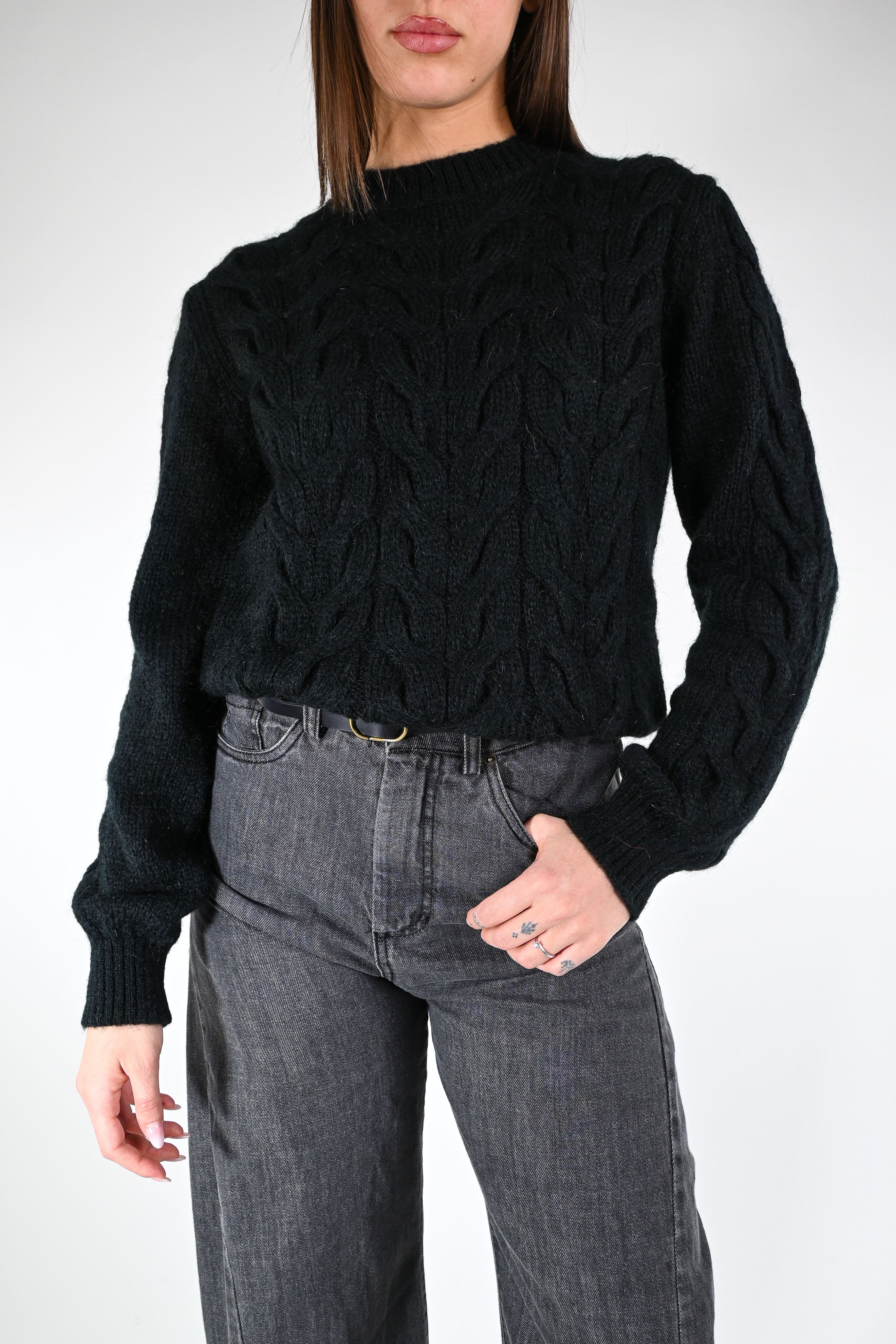 TENSIONE IN - MAGLIA TRECCE MOHAIR ART.J64A401 - NERO