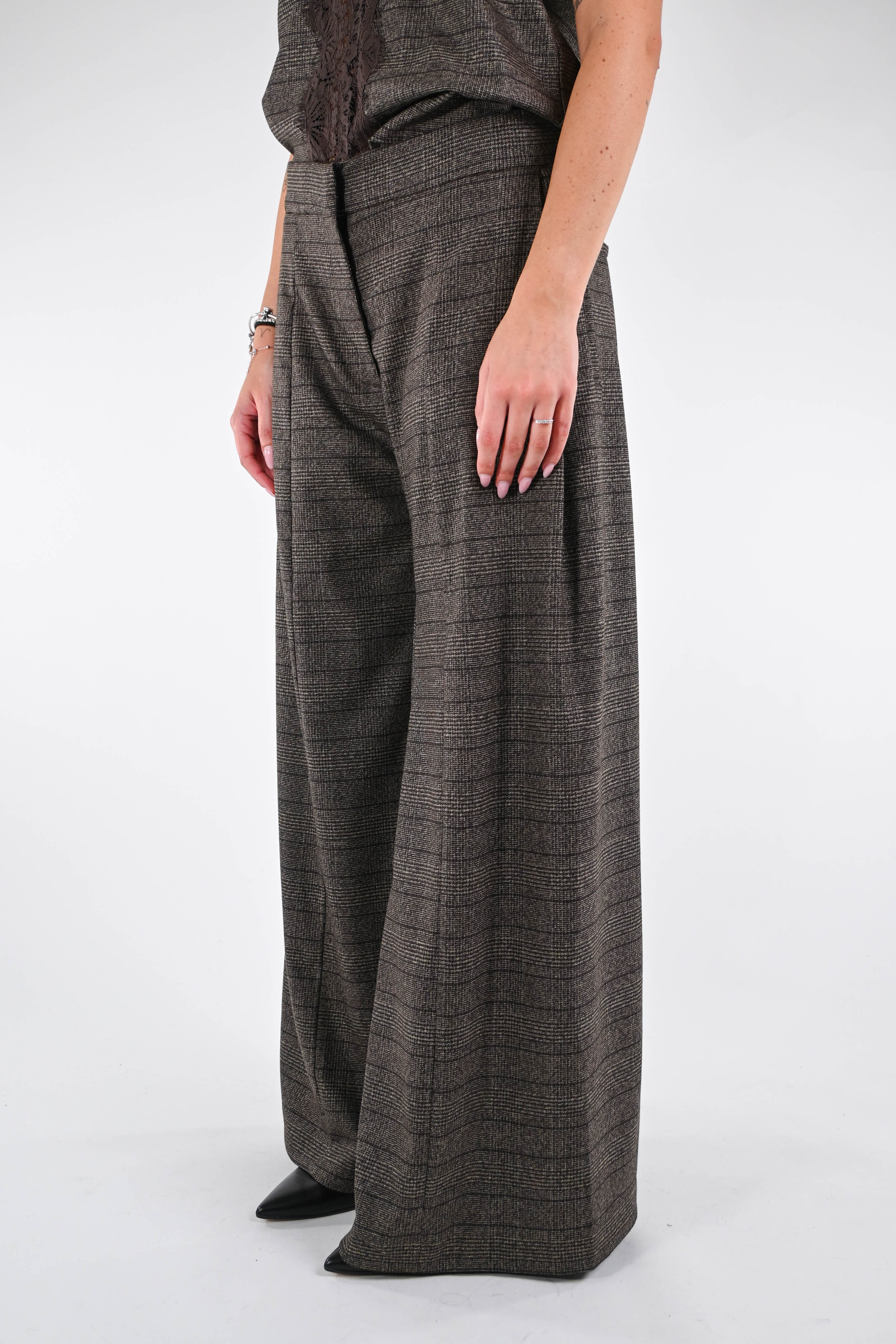 TENSIONE IN - PANTALONE CHECK A PALAZZO ART.37710 - MORO - Image 3