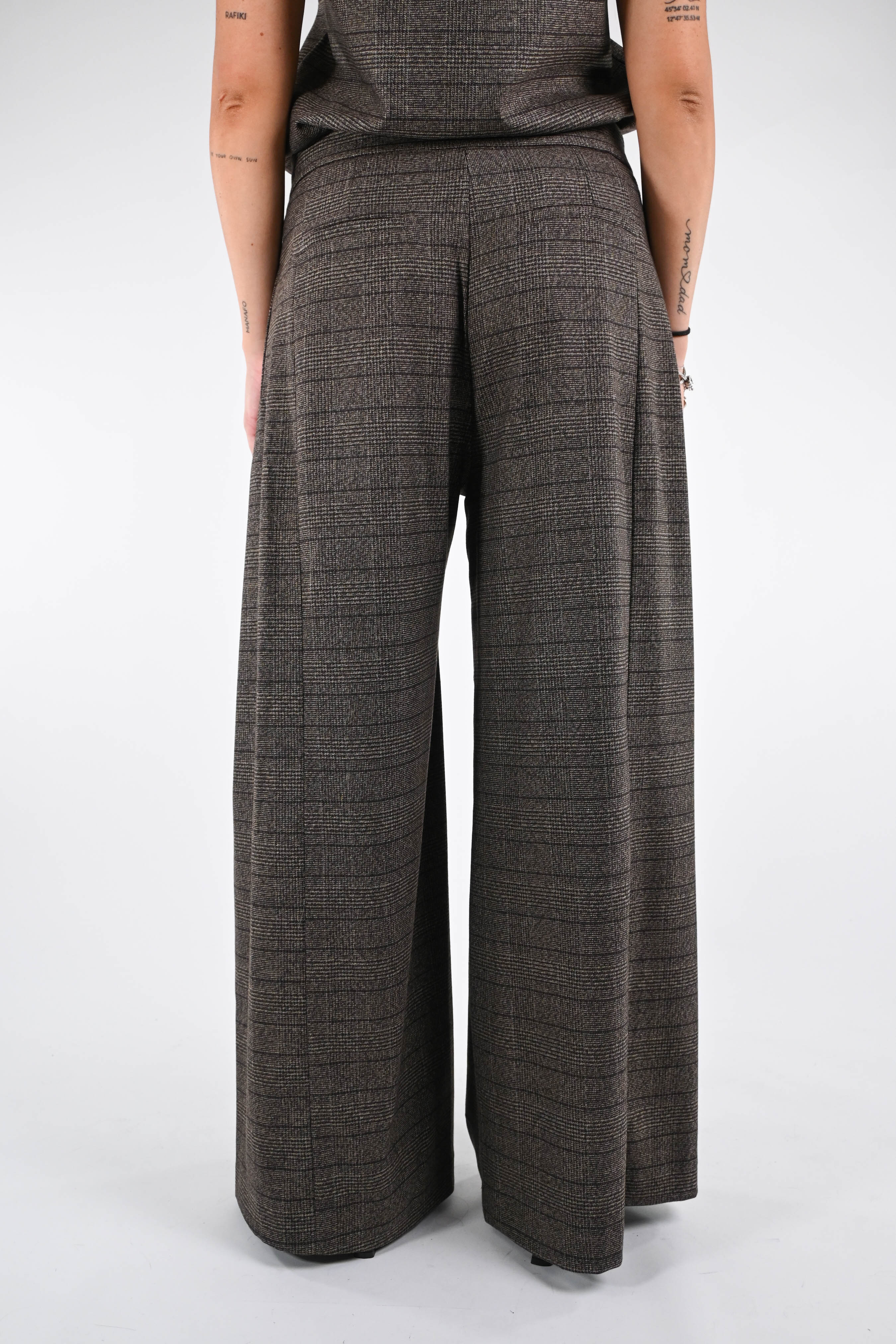 TENSIONE IN - PANTALONE CHECK A PALAZZO ART.37710 - MORO - Image 4
