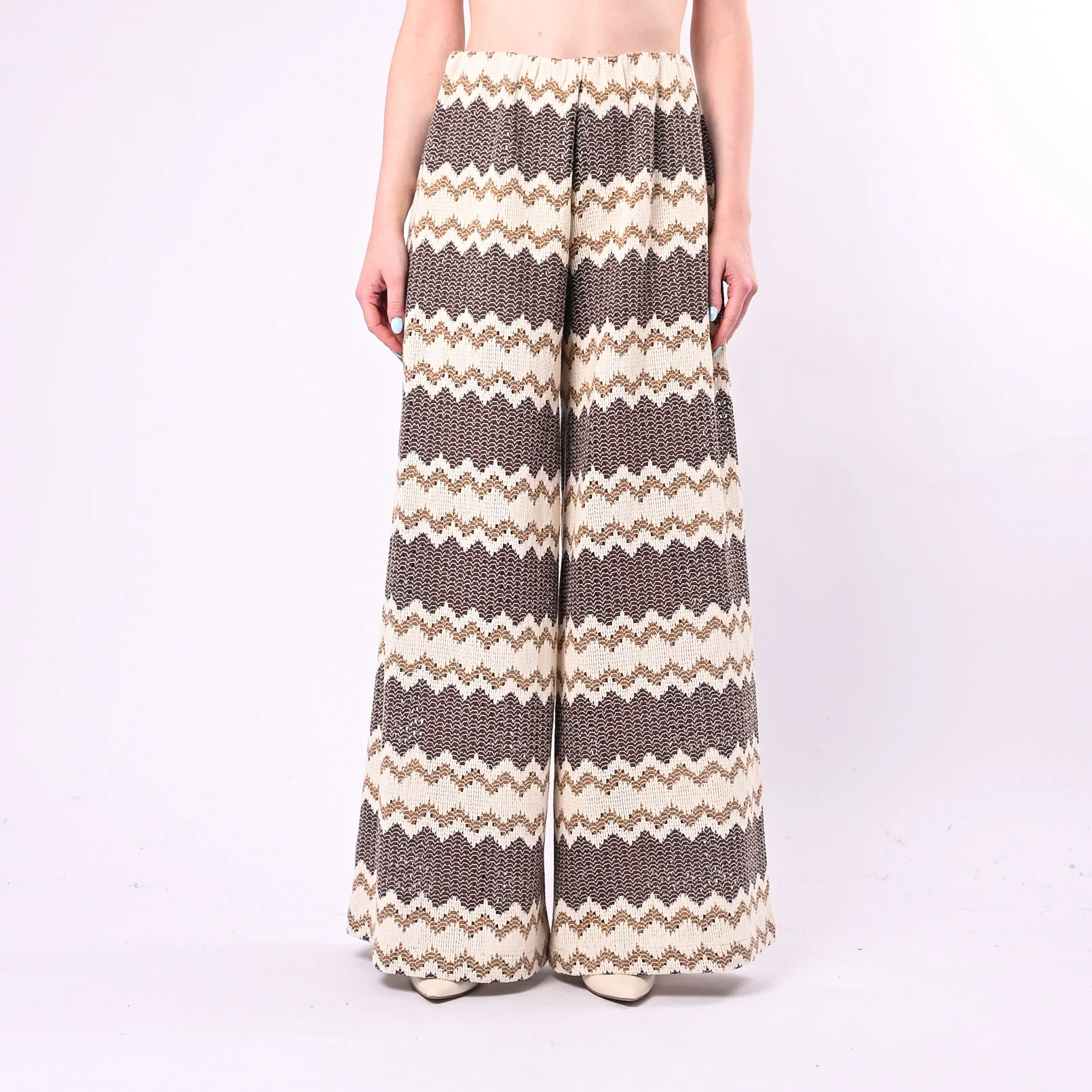 TENSIONE IN - PANTALONE CROCHET FANTASIA ETNICA ART. S26PC05/PM - PANNA/MORO - Image 2