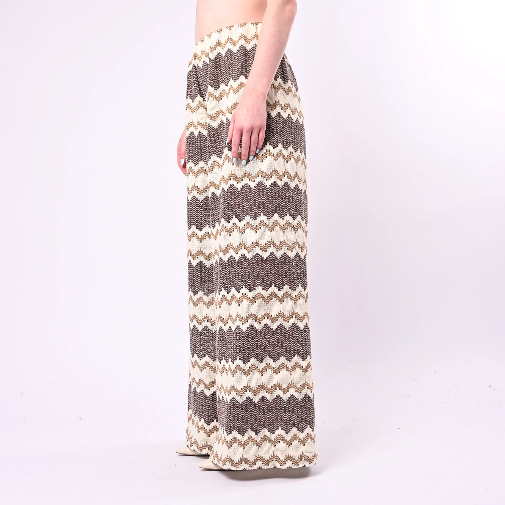 TENSIONE IN - PANTALONE CROCHET FANTASIA ETNICA ART. S26PC05/PM - PANNA/MORO - Image 3