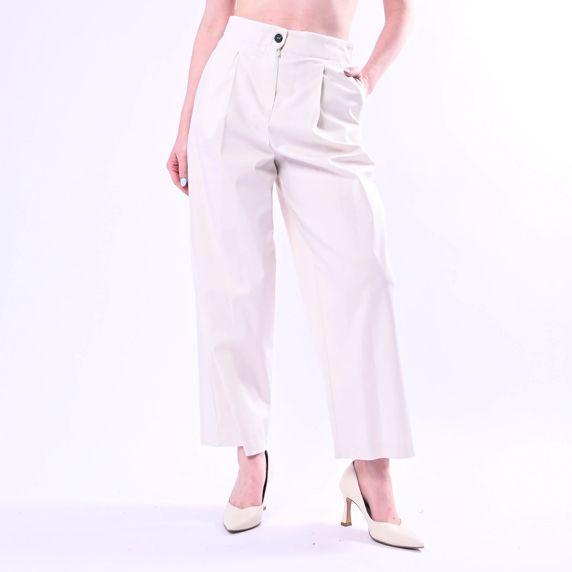 TENSIONE IN - PANTALONE DRITTO CON PINCES ART.26P4516/P - PANNA
