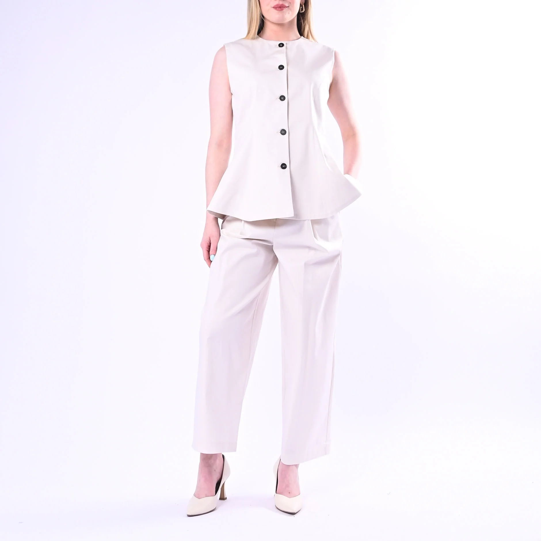 TENSIONE IN - PANTALONE DRITTO CON PINCES ART.26P4516/P - PANNA - Image 6